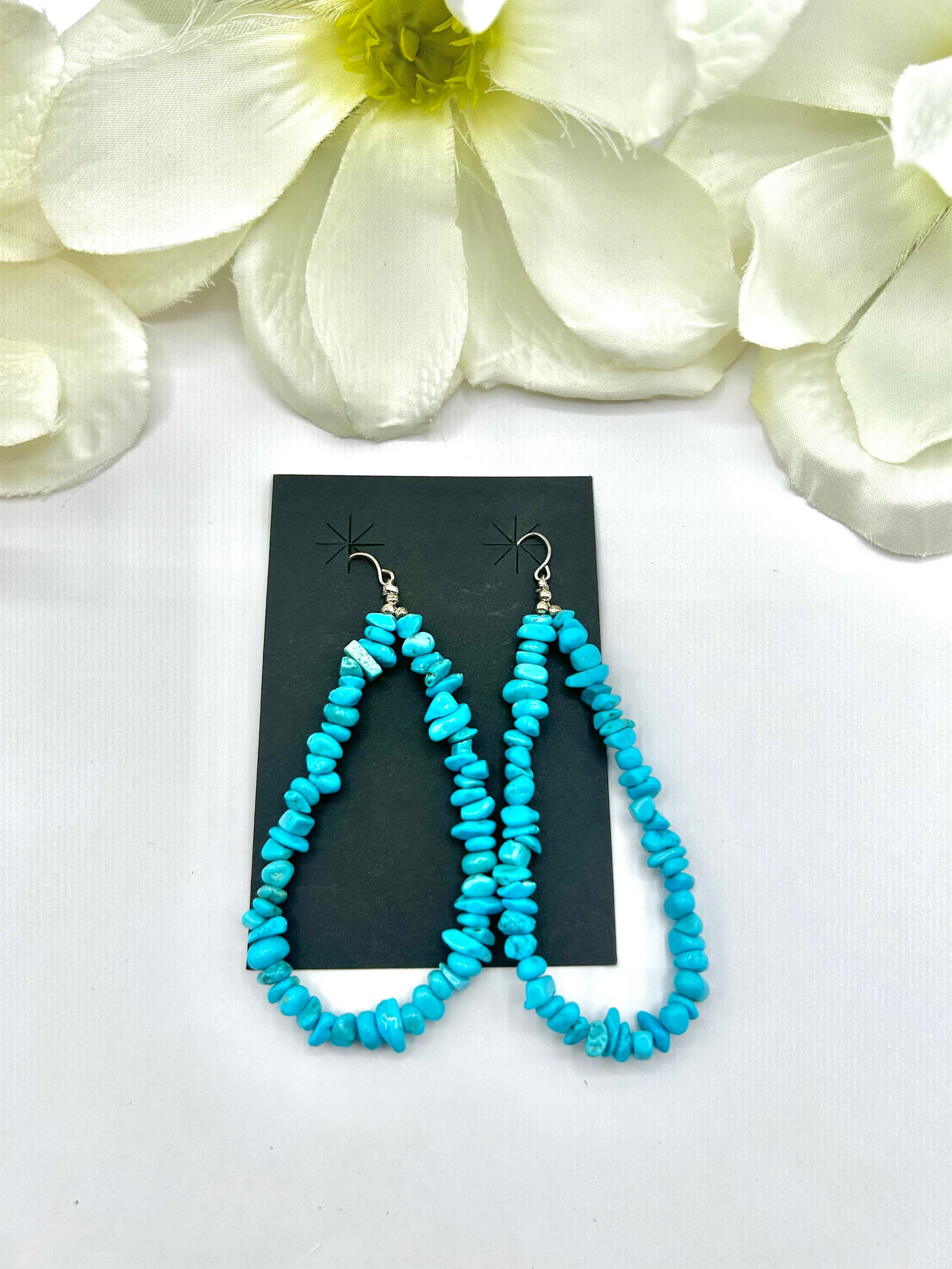 Navajo Made Kingman Turquoise & Sterling Silver Hook Earrings