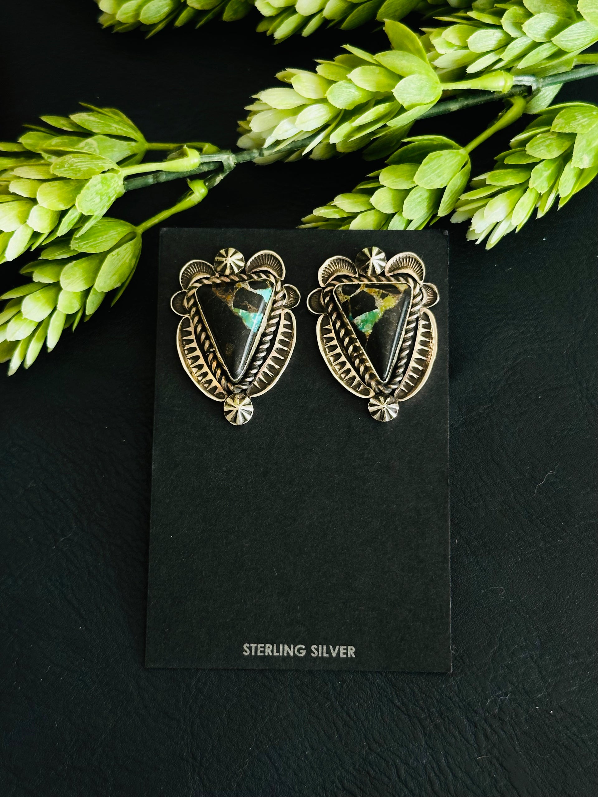 Alex Sanchez Black Jack Turquoise & Sterling Silver Post Earrings