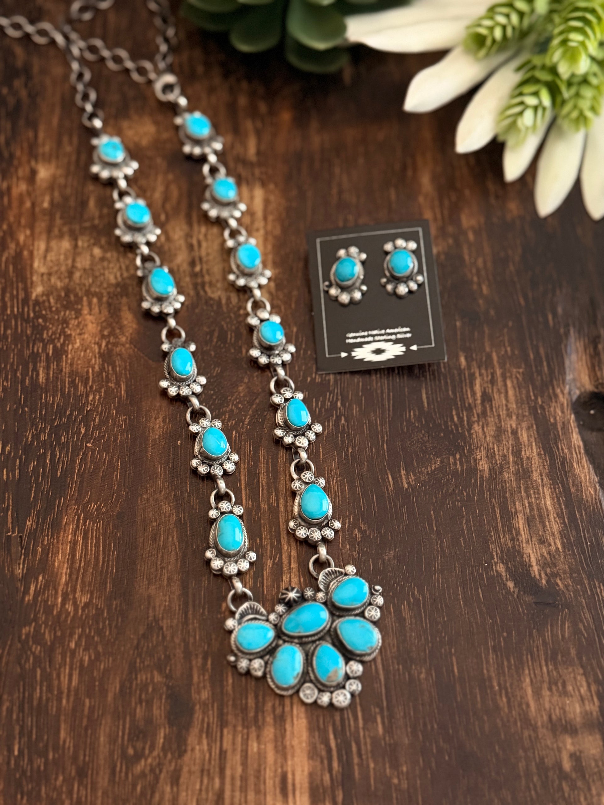 Gilbert Tom Kingman Turquoise & Sterling Silver Lariat Necklace Set