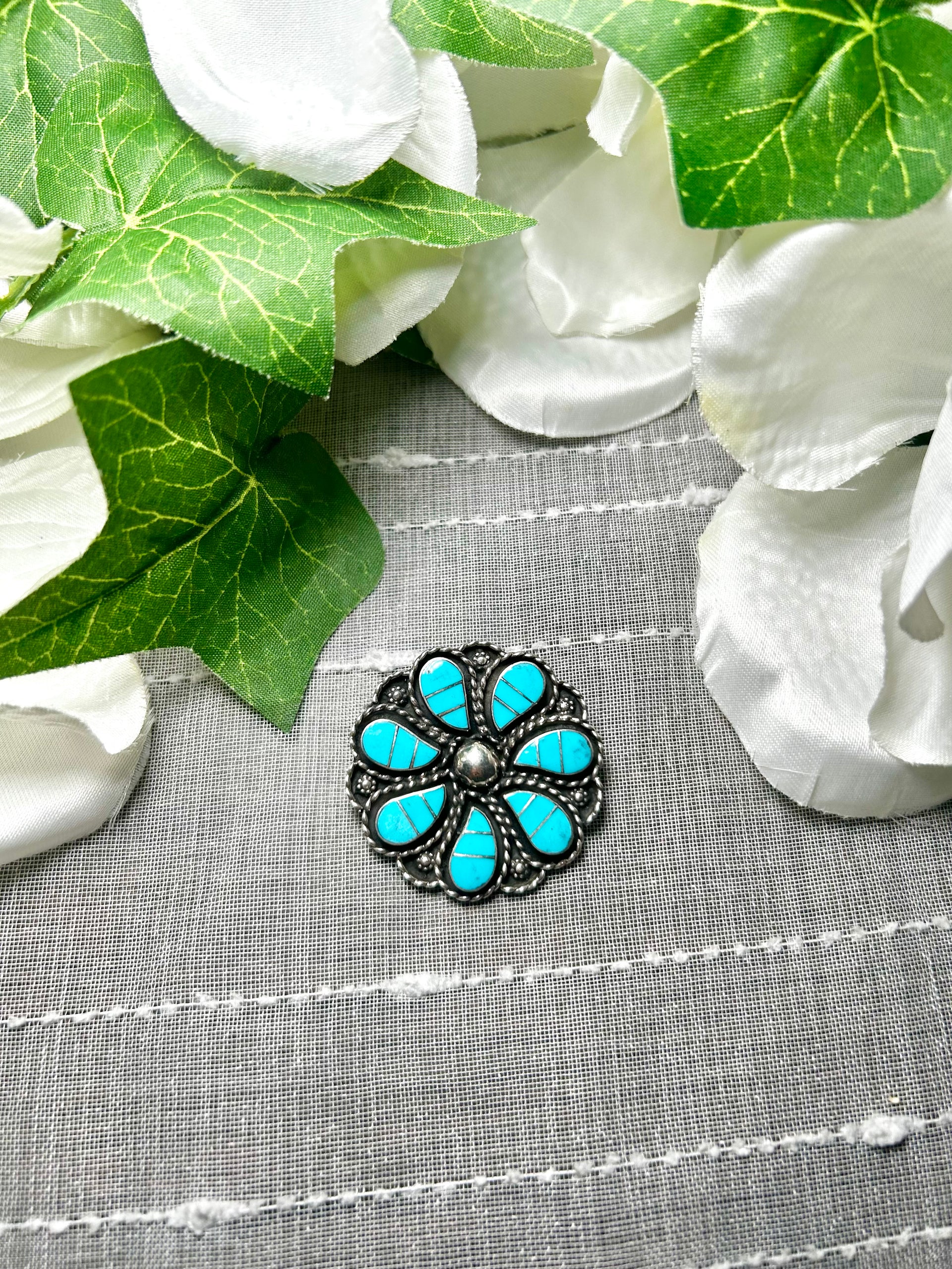 Zuni Made Kingman Turquoise & Sterling Silver Pendant/Pin