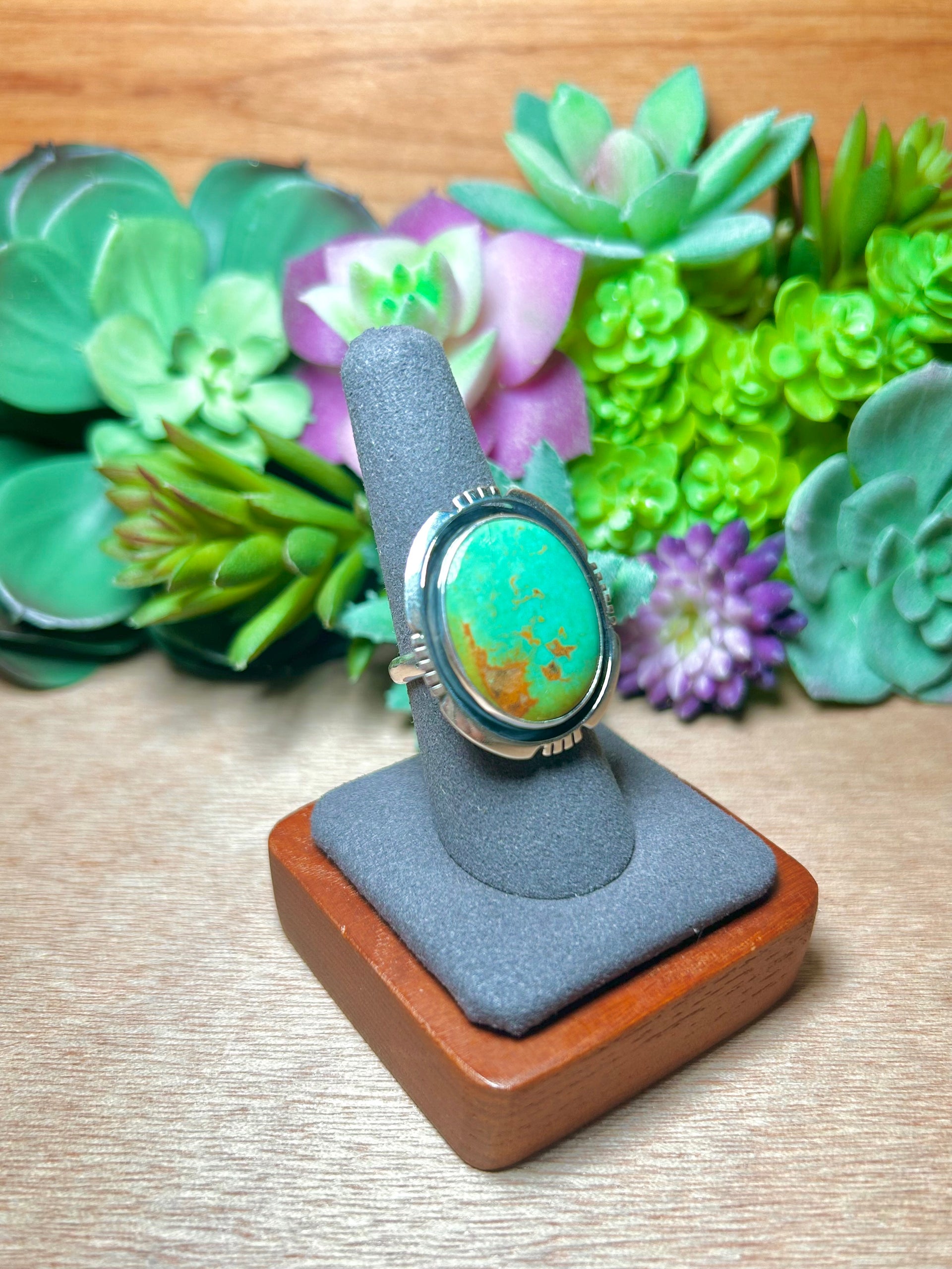 Navajo Made Kingman Turquoise & Sterling Silver Ring Size 8