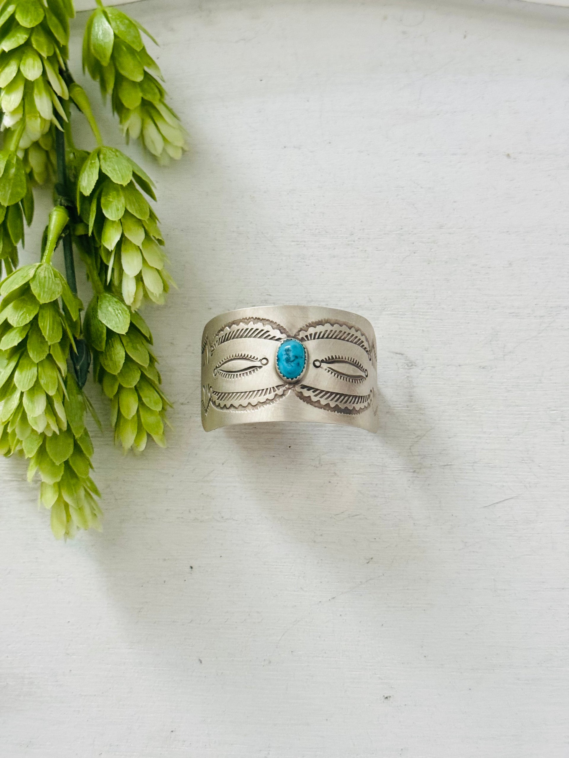 Navajo Made Kingman Turquoise & Sterling Silver Ponytail Holder