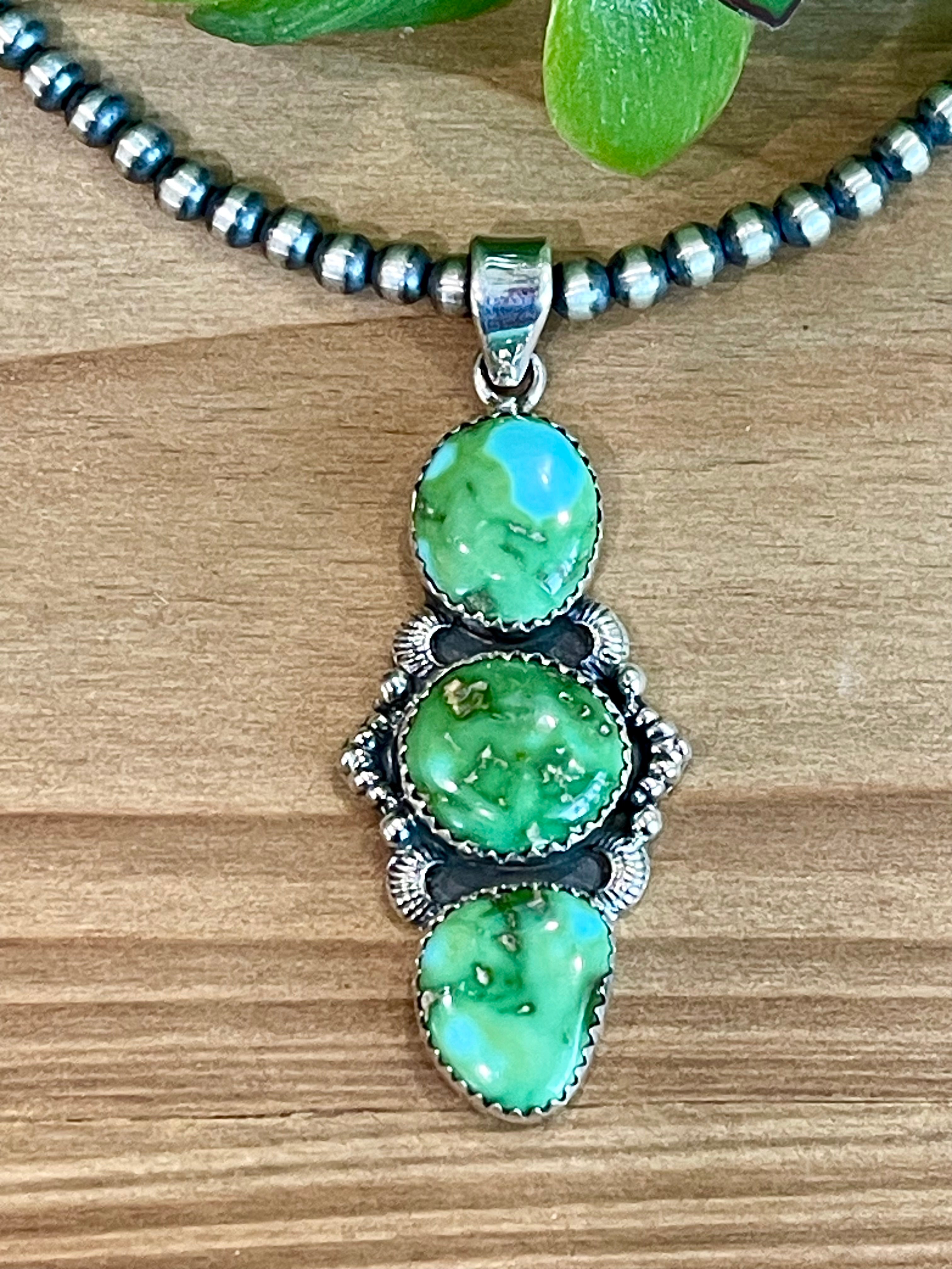 Southwest Handmade Sonoran Mountain Turquoise & Sterling Silver Pendant