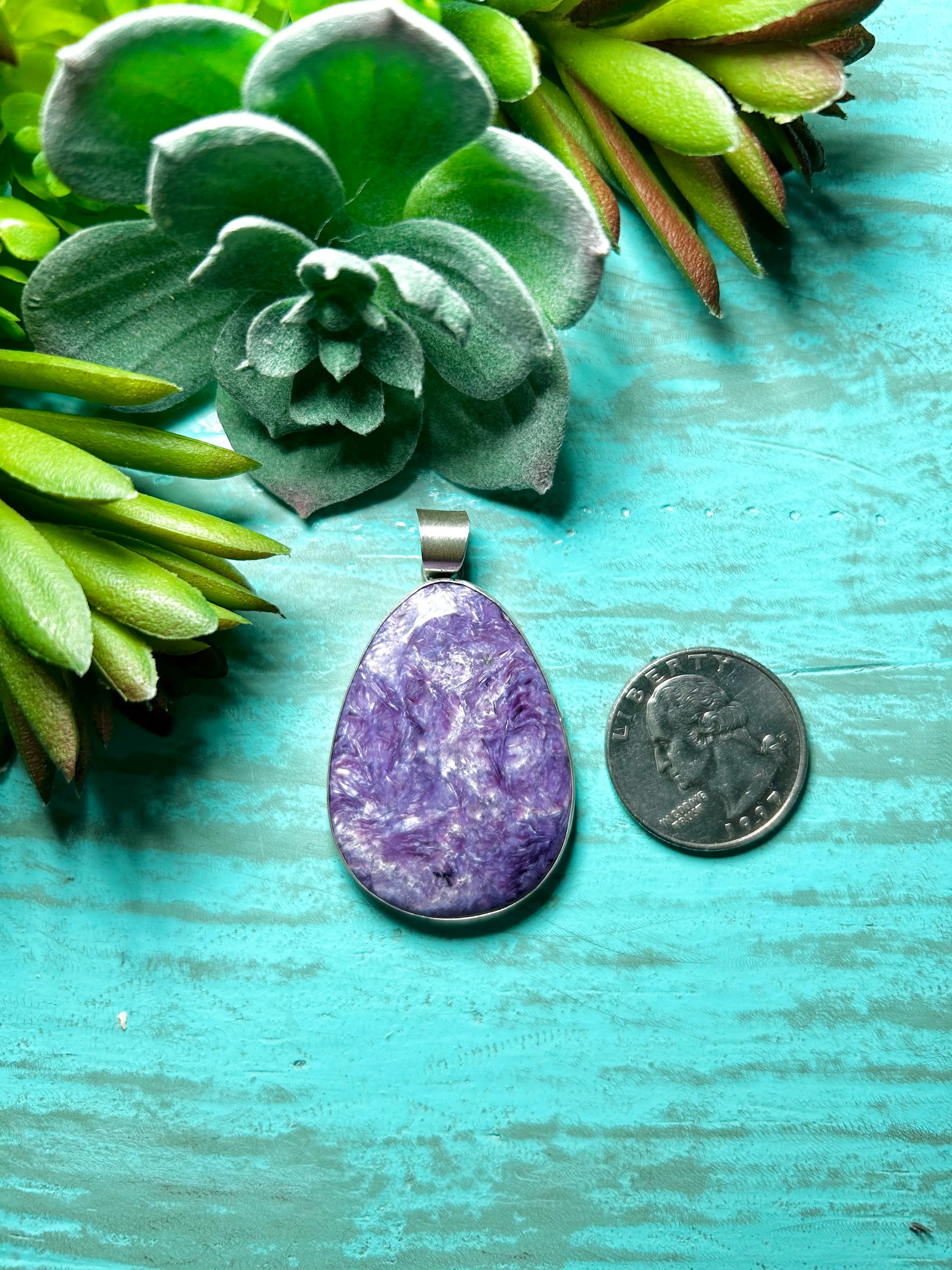 Navajo Made Charoite  & Sterling Silver Pendant