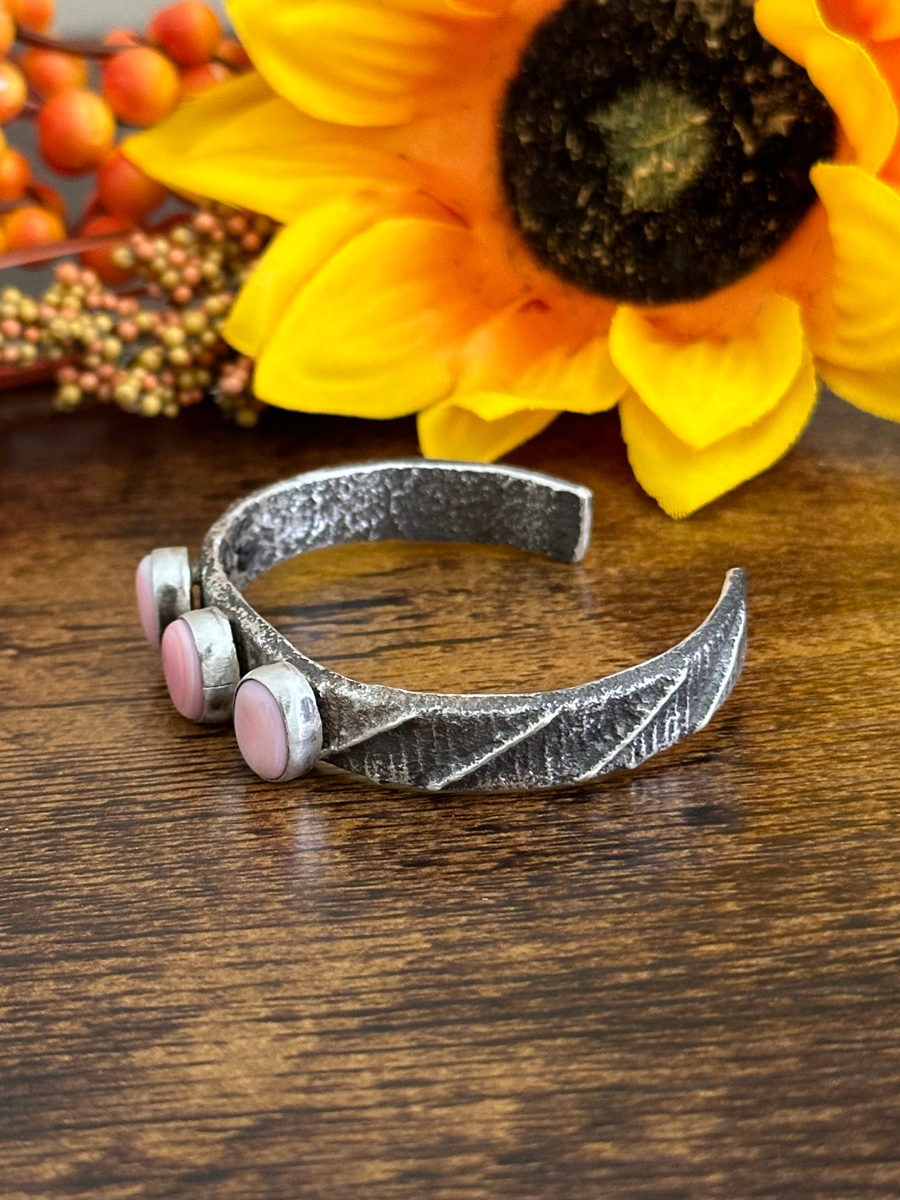 Wilson Dawes Pink Conch & Sterling Silver Tufa Cast Cuff Bracelet