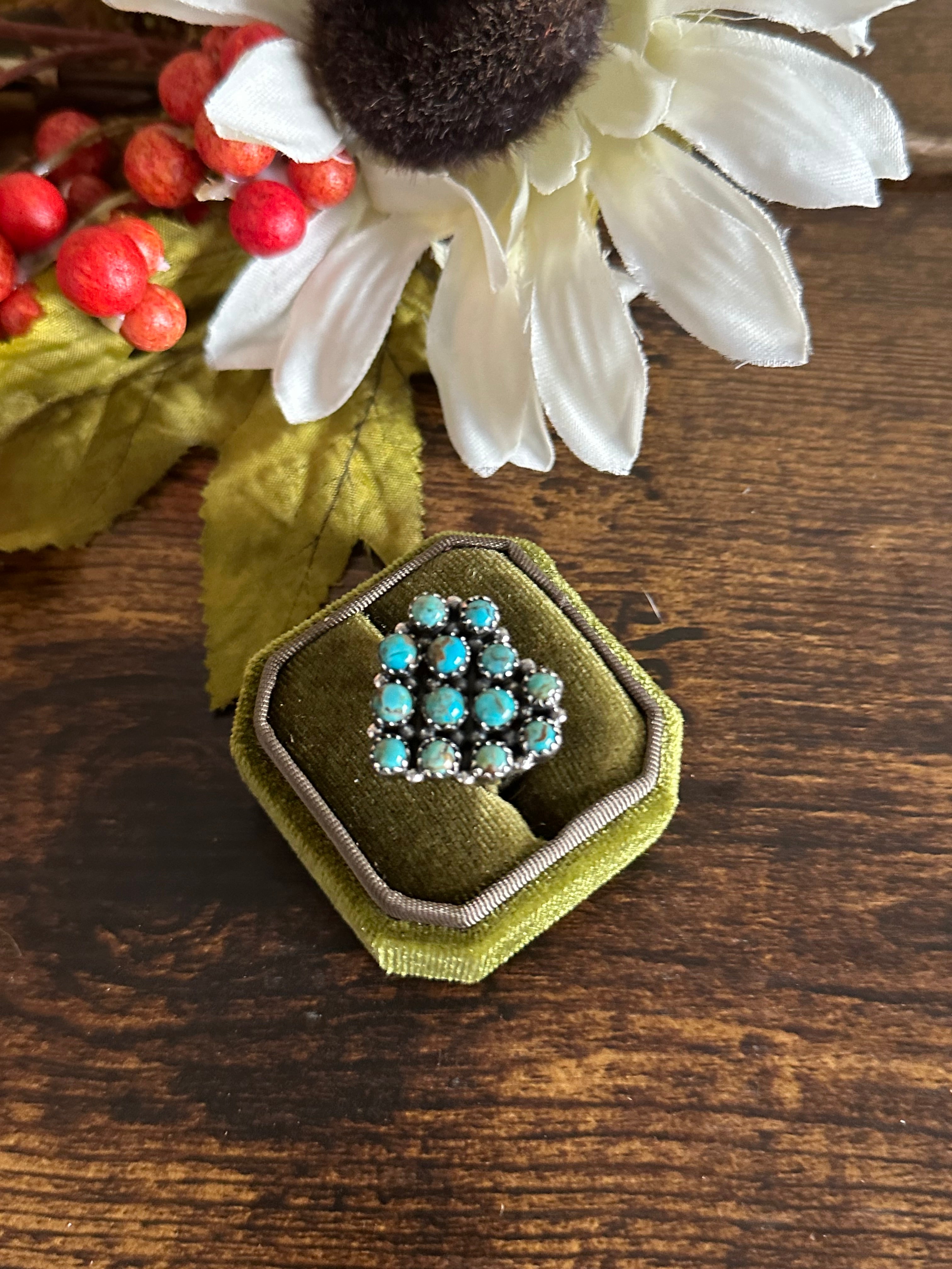 Southwest Handmade Kingman Turquoise & Sterling Silver Adjustable Heart Ring