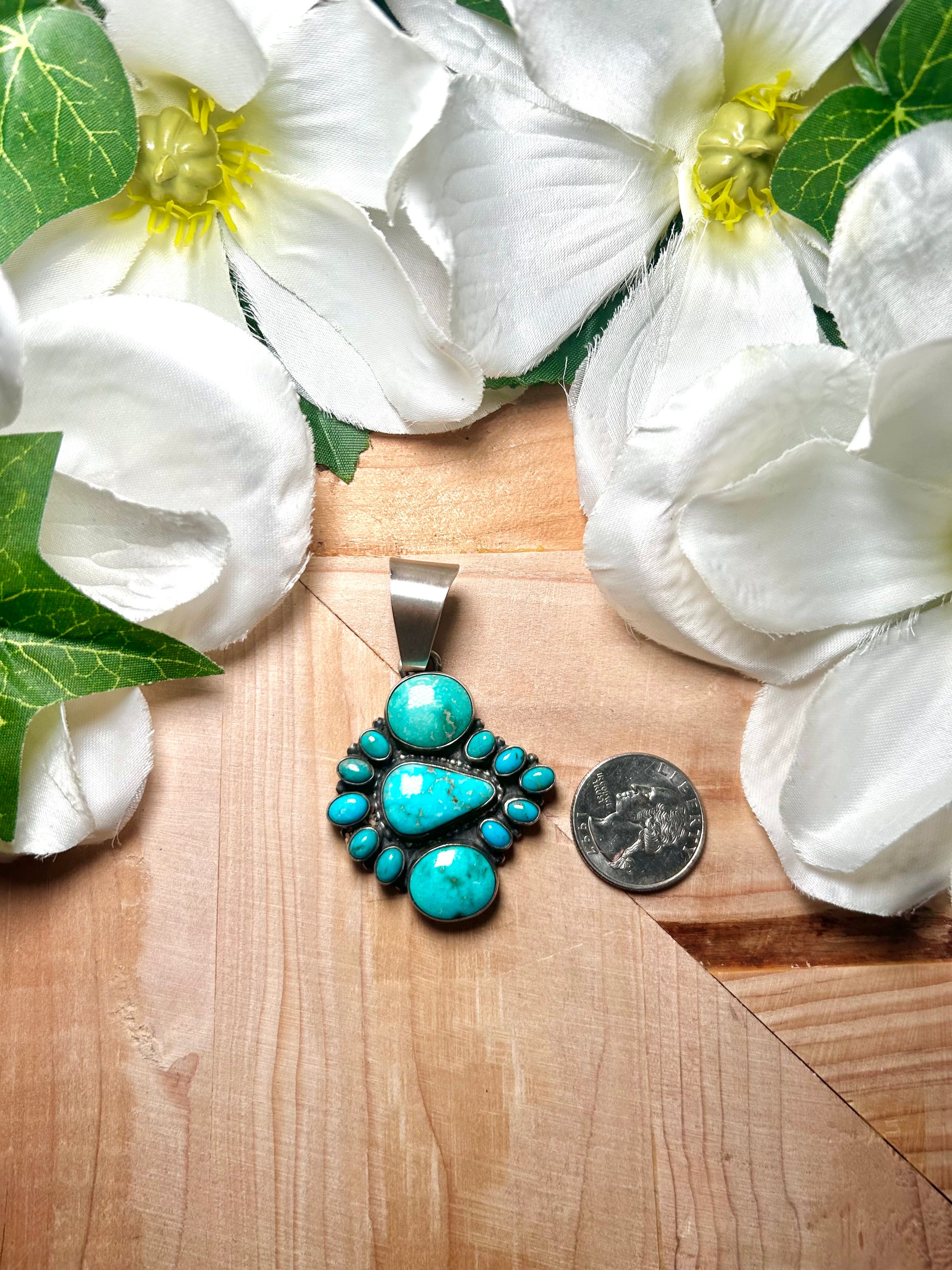 Navajo Made Mixed Turquoise & Sterling Silver Pendant