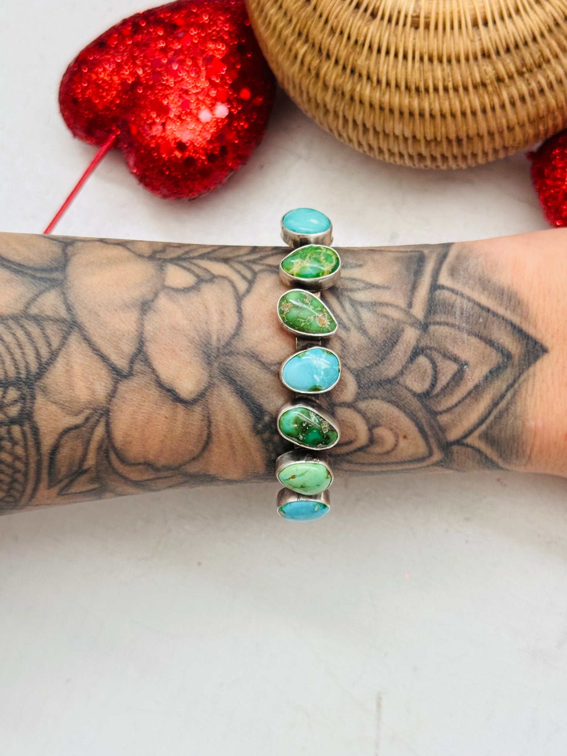 Navajo Made Sonoran Mountain Turquoise & Sterling Silver Cuff Bracelet