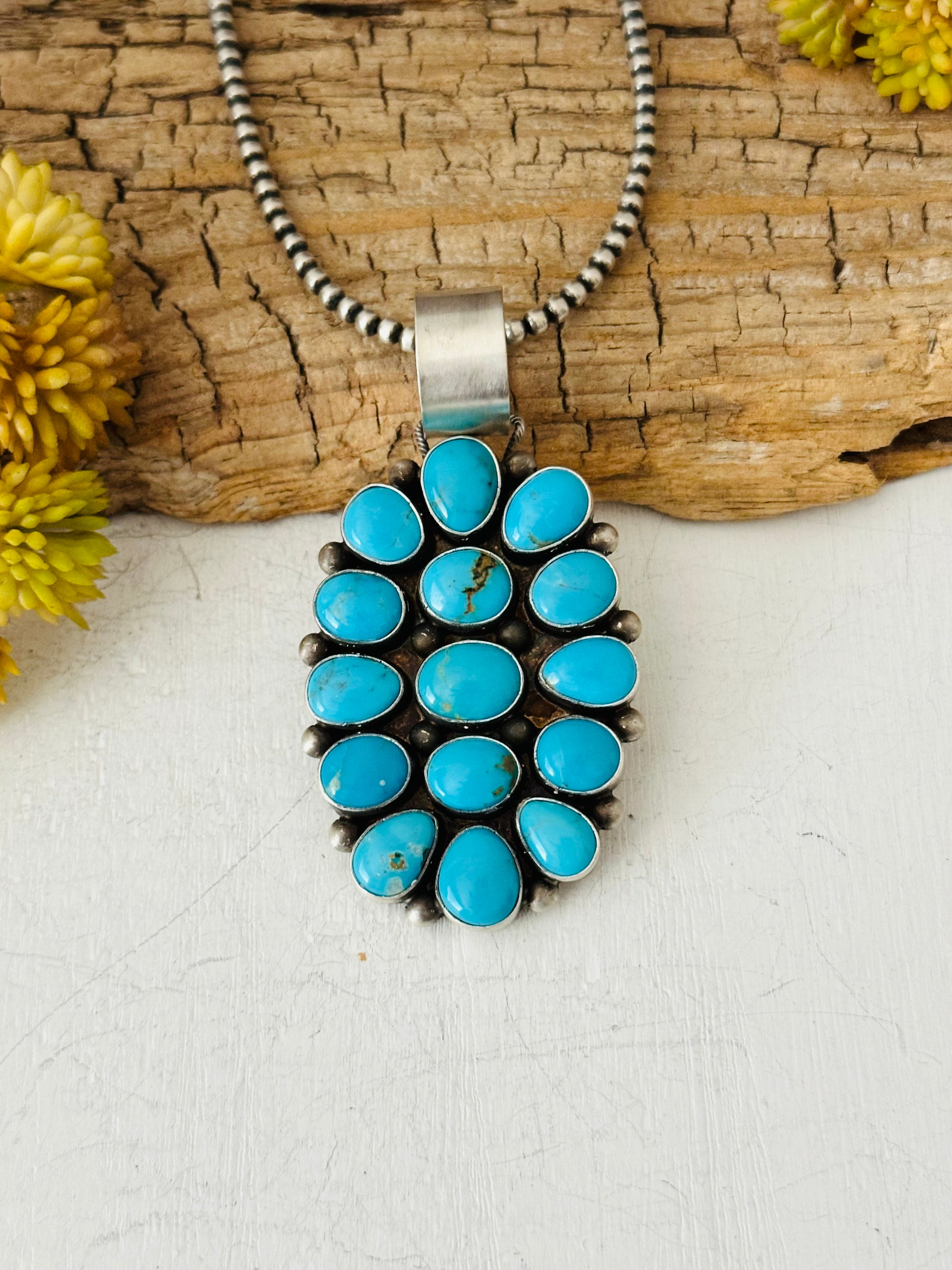 Dave Skeets Blue Ridge Turquoise & Sterling Silver Cluster Pendant