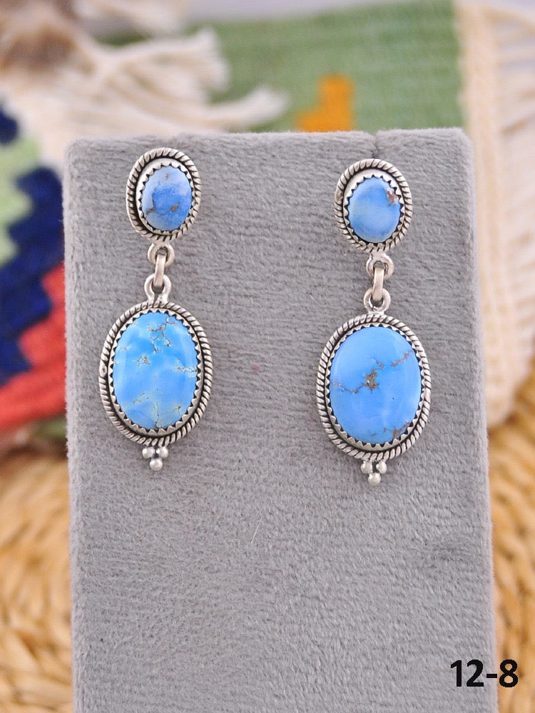 Southwest Handmade Golden Hill’s Turquoise & Sterling Silver Post Dangle Earrings