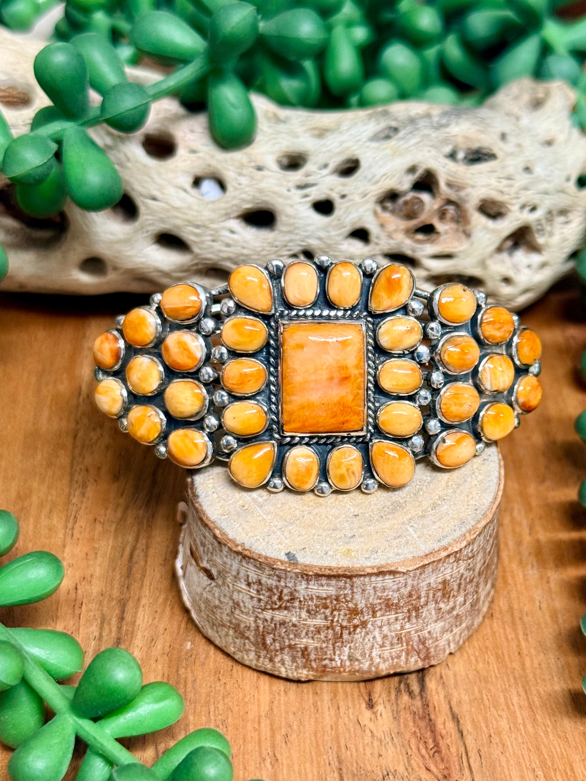 Southwest Handmade Spiny Oyster & Sterling Silver Cuff Bracelet