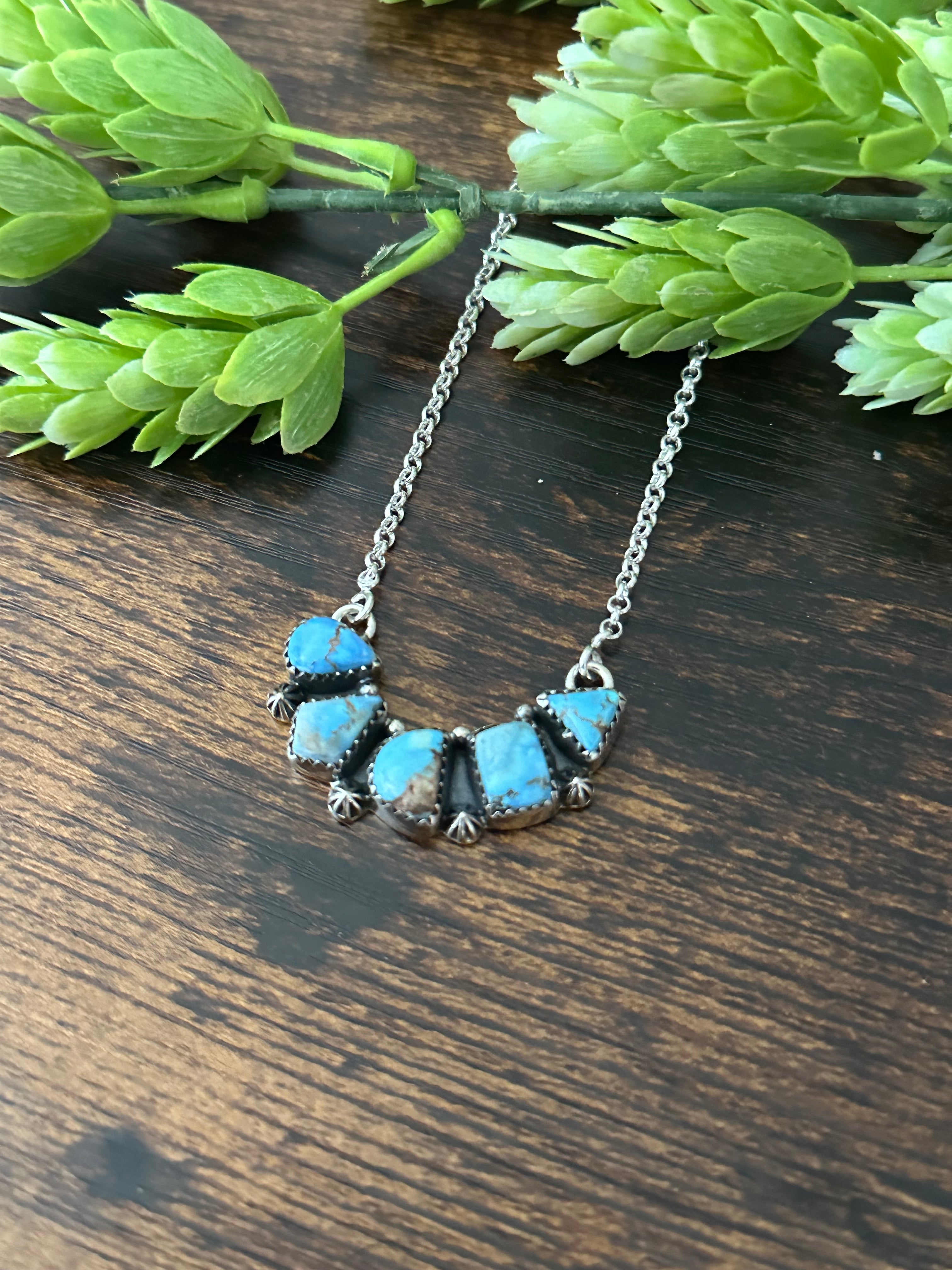 Southwest Handmade Golden Hills Turquoise & Sterling Silver Cluster Necklace