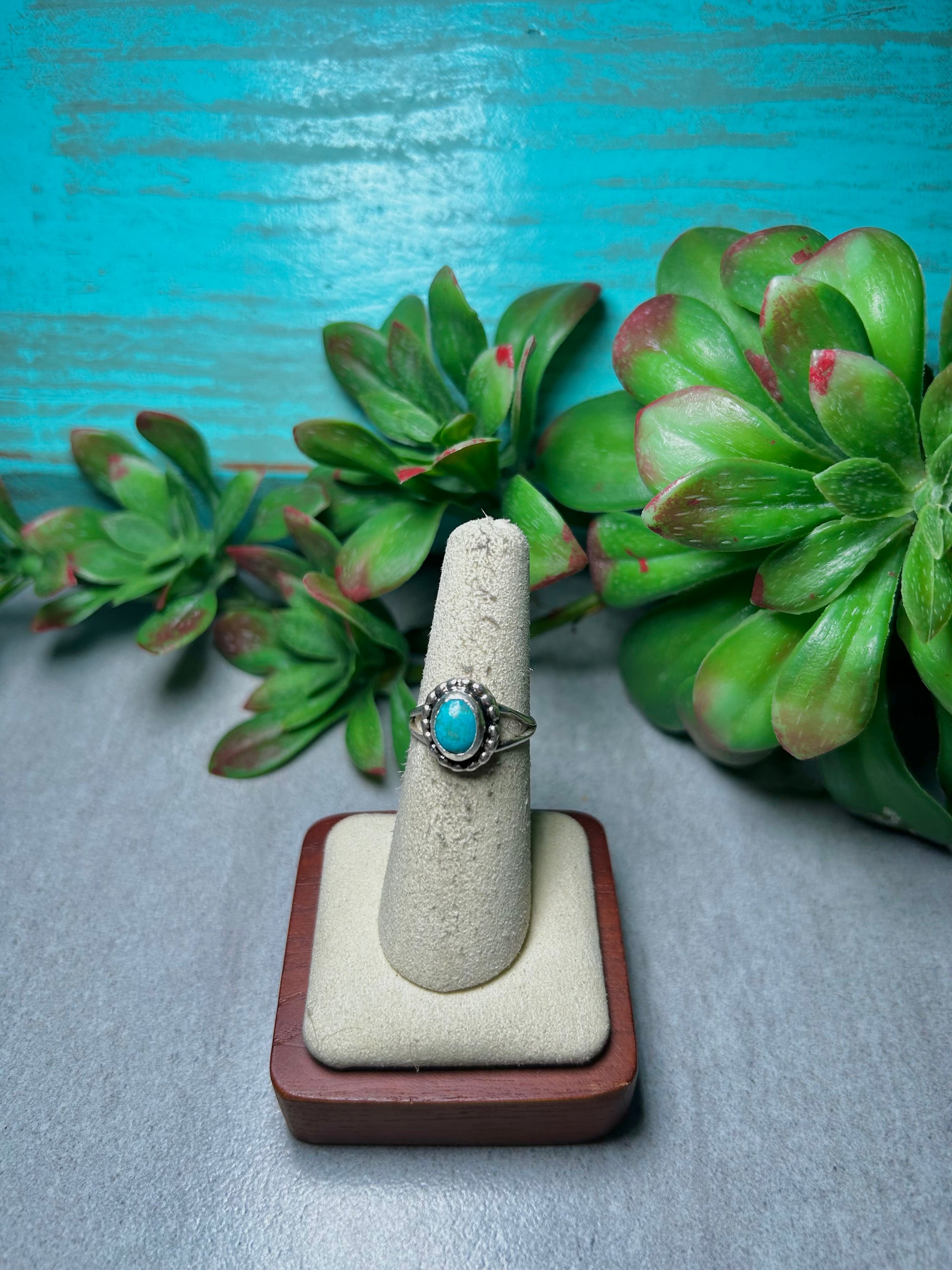 Navajo Made Kingman Turquoise & Sterling Silver Cluster Ring Size 6.25