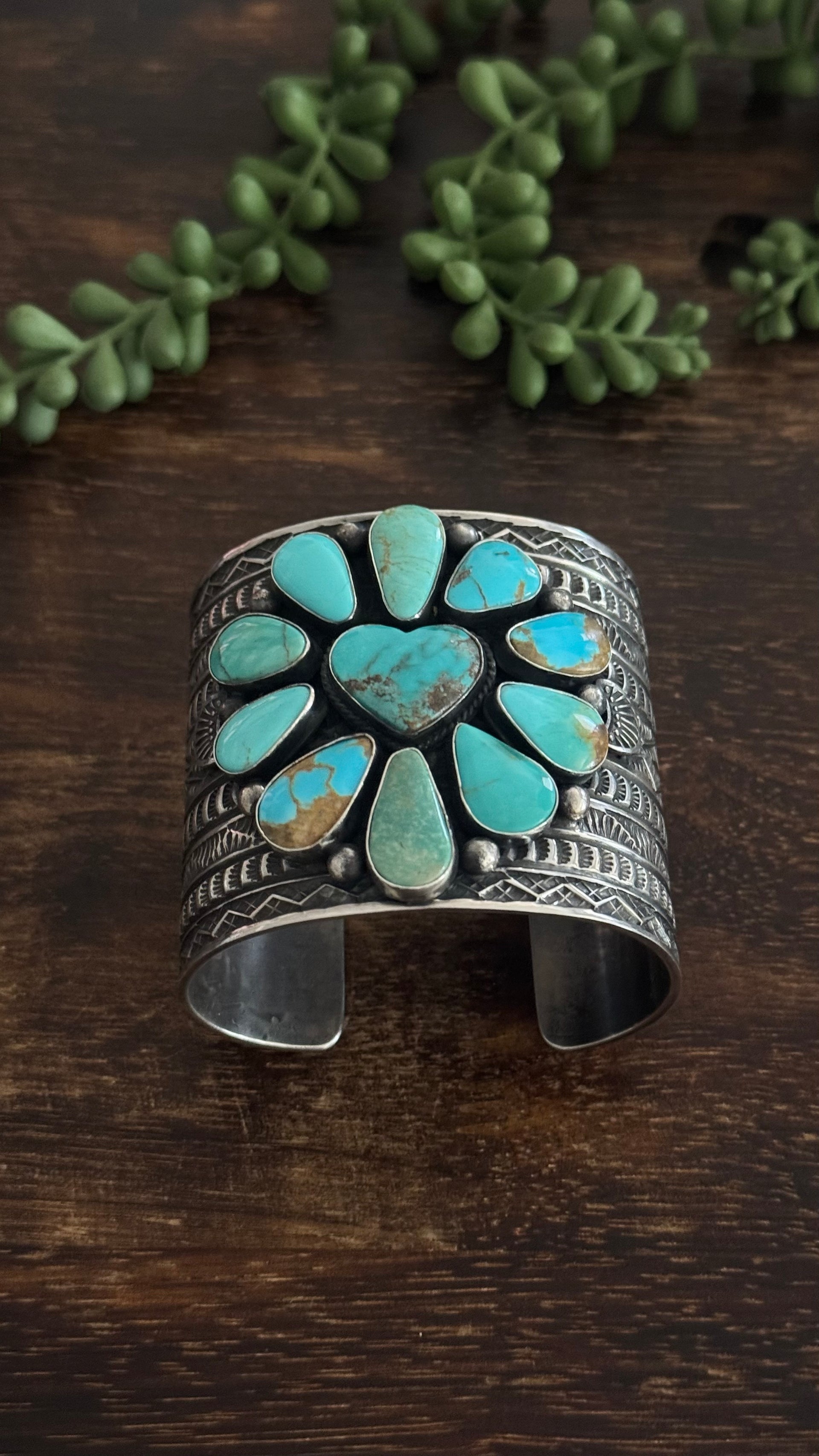 Sunshine Reeves Kingman Turquoise & Sterling Silver Cluster Cuff Bracelet