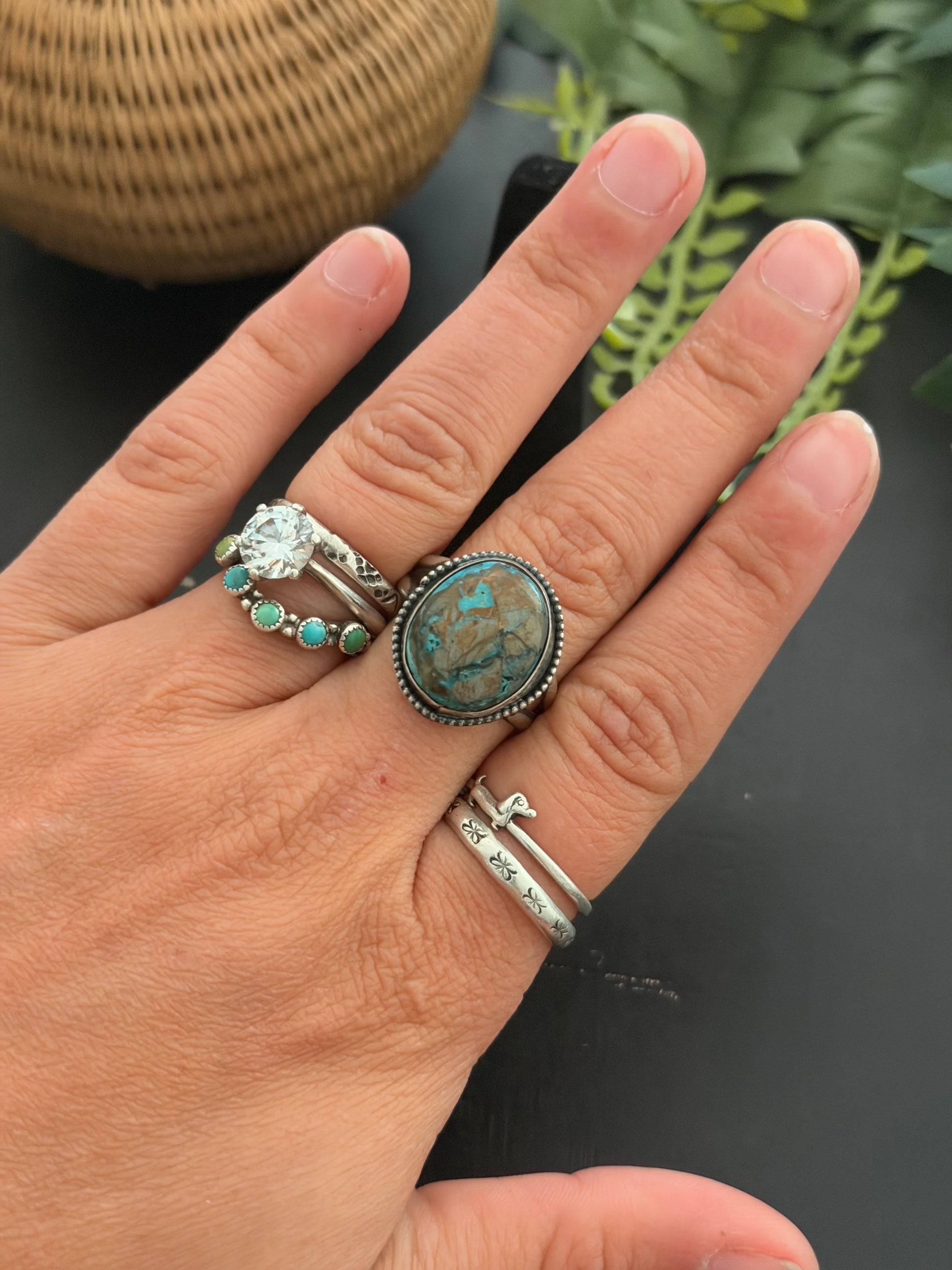 Navajo Made Thunder Mountain Turquoise & Sterling Silver Ring Size 10.25