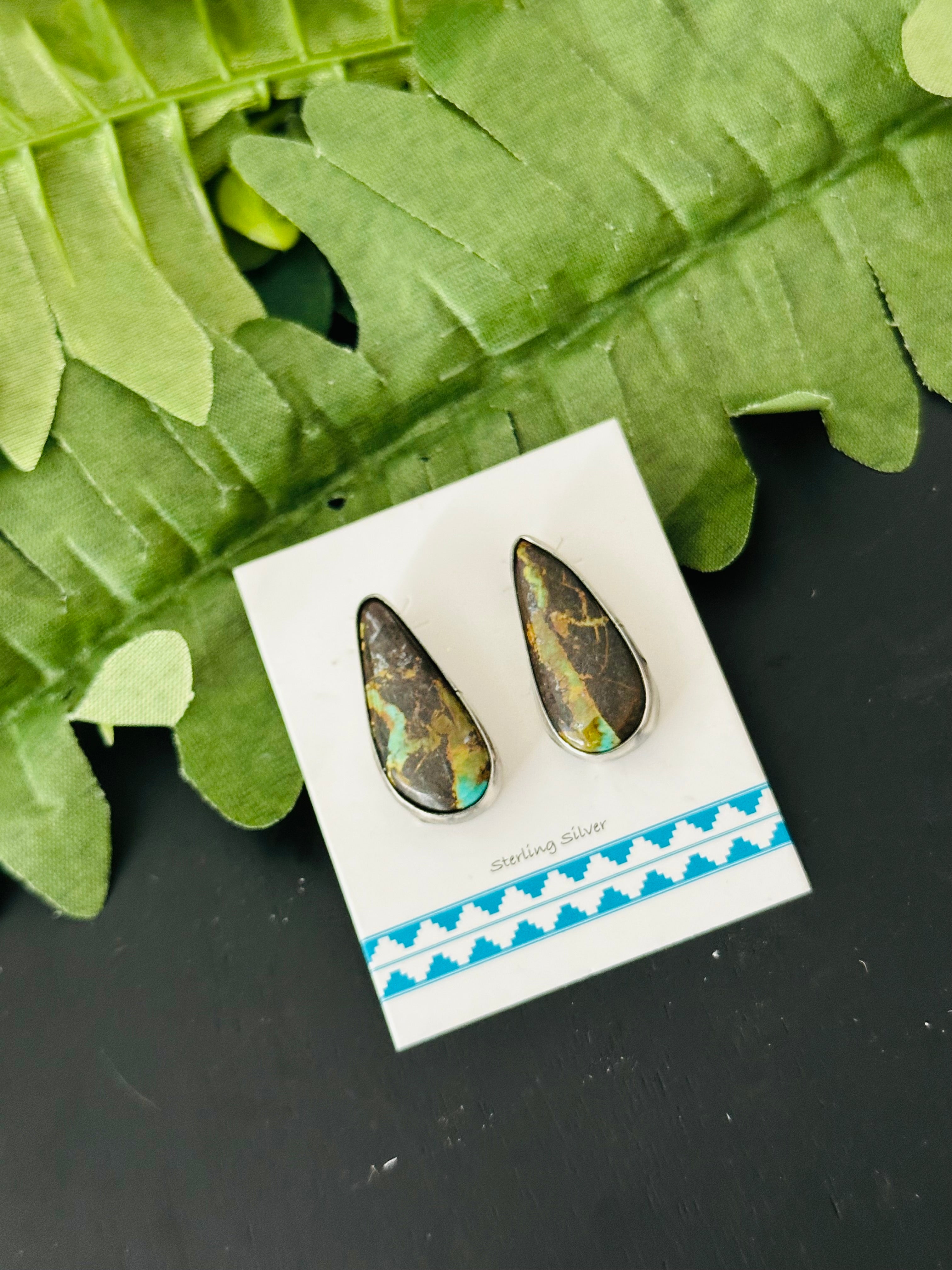 Pete Skeets Black Jack Turquoise & Sterling Silver Post Earrings