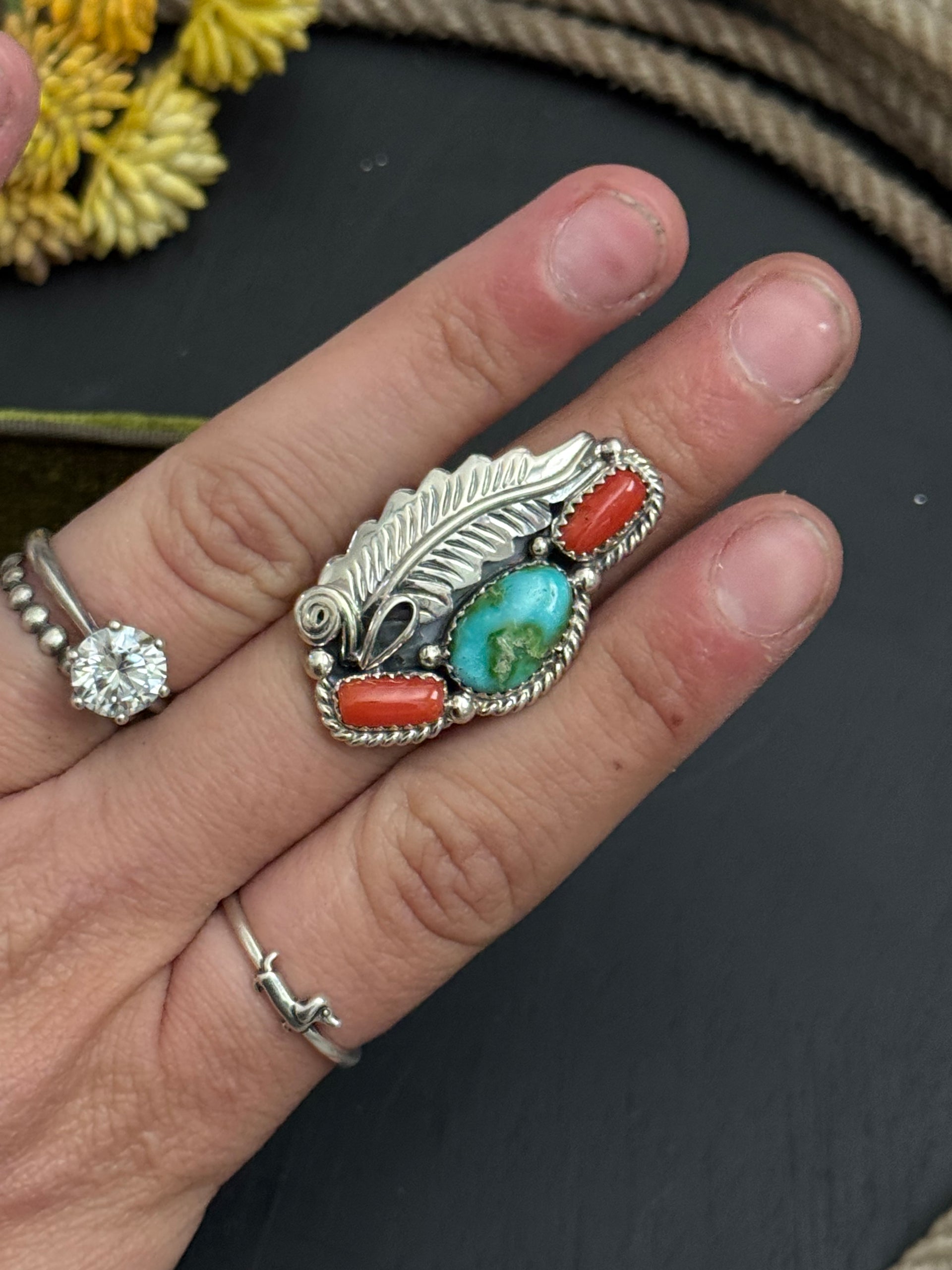 Julia Etsitty Multi Stone & Sterling Silver Ring Size 6.25