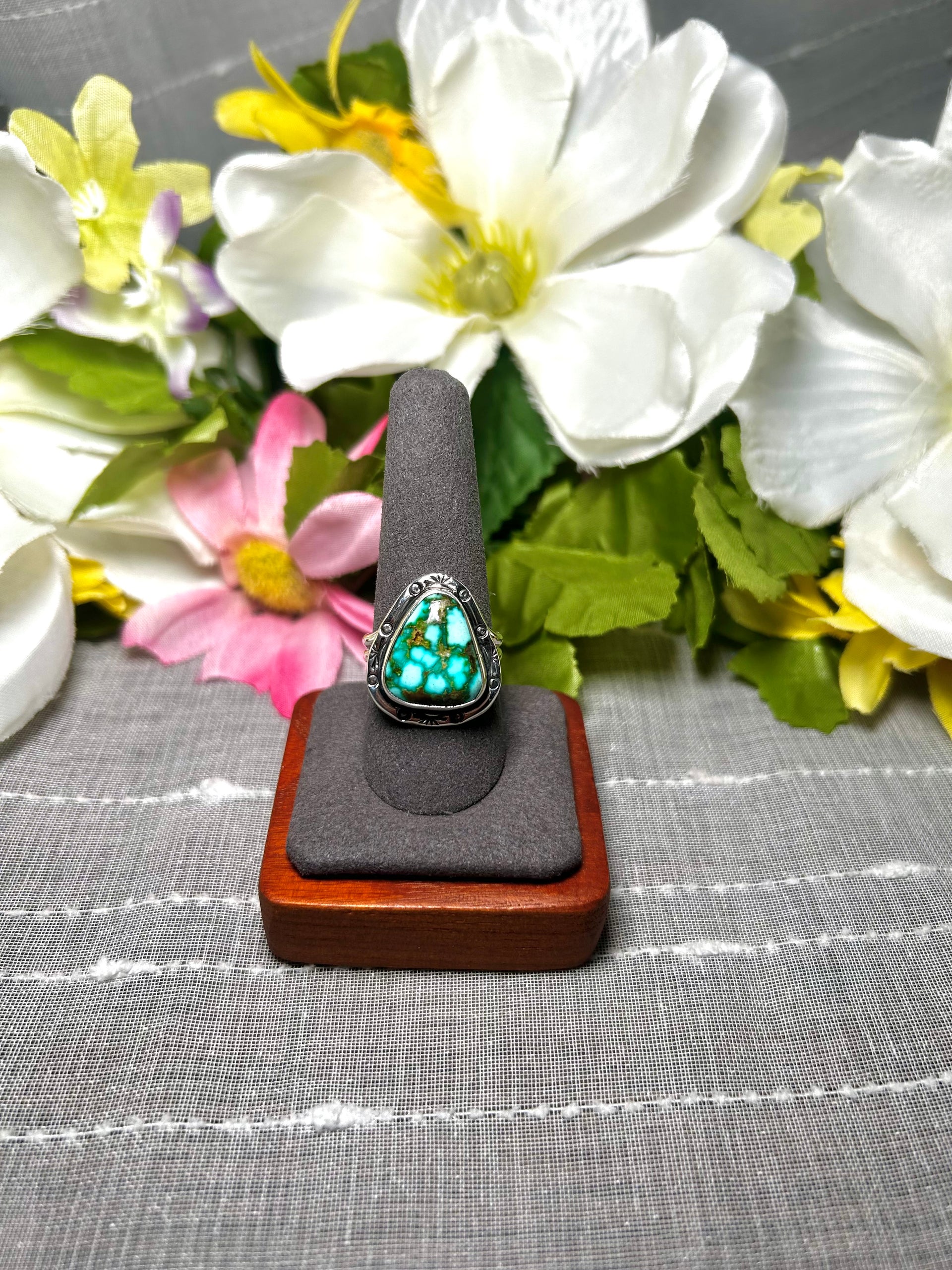 Navajo Made Natural Sonoran Mountain Turquoise & Sterling Silver Ring Size 9.75