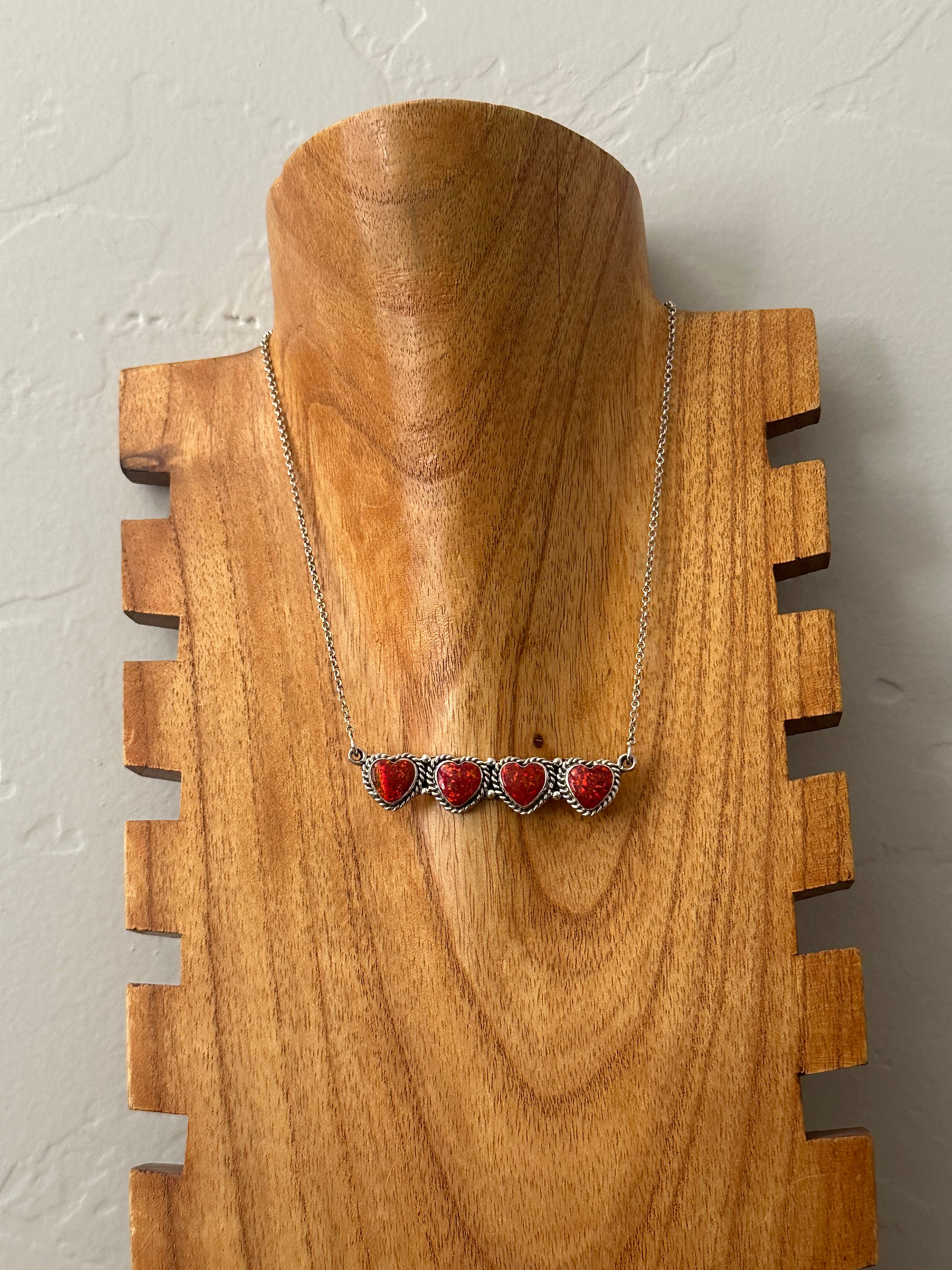 Southwest Handmade Red Opal & Sterling Silver Heart Necklace