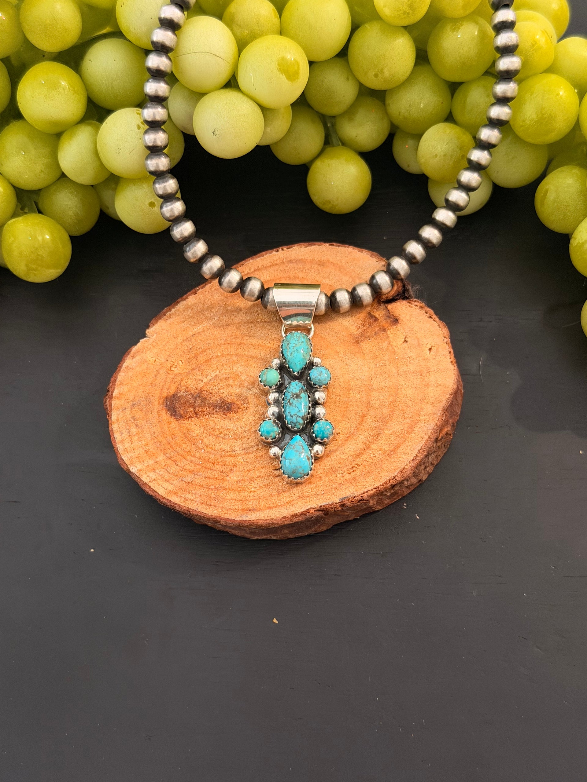 Julia Etsitty Kingman Turquoise & Sterling Silver Cluster Pendant