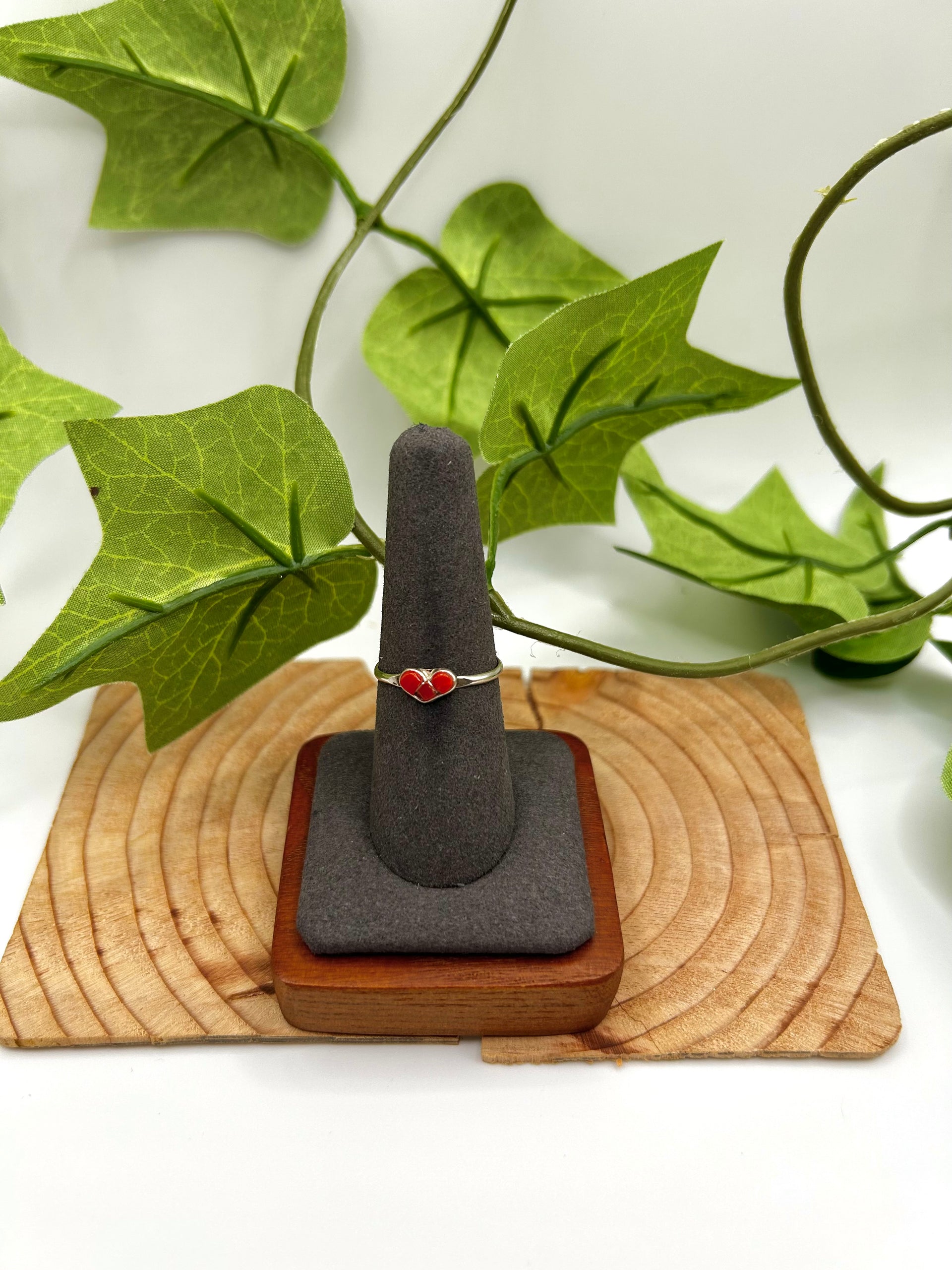 Navajo Made Coral & Sterling Silver Ring Size