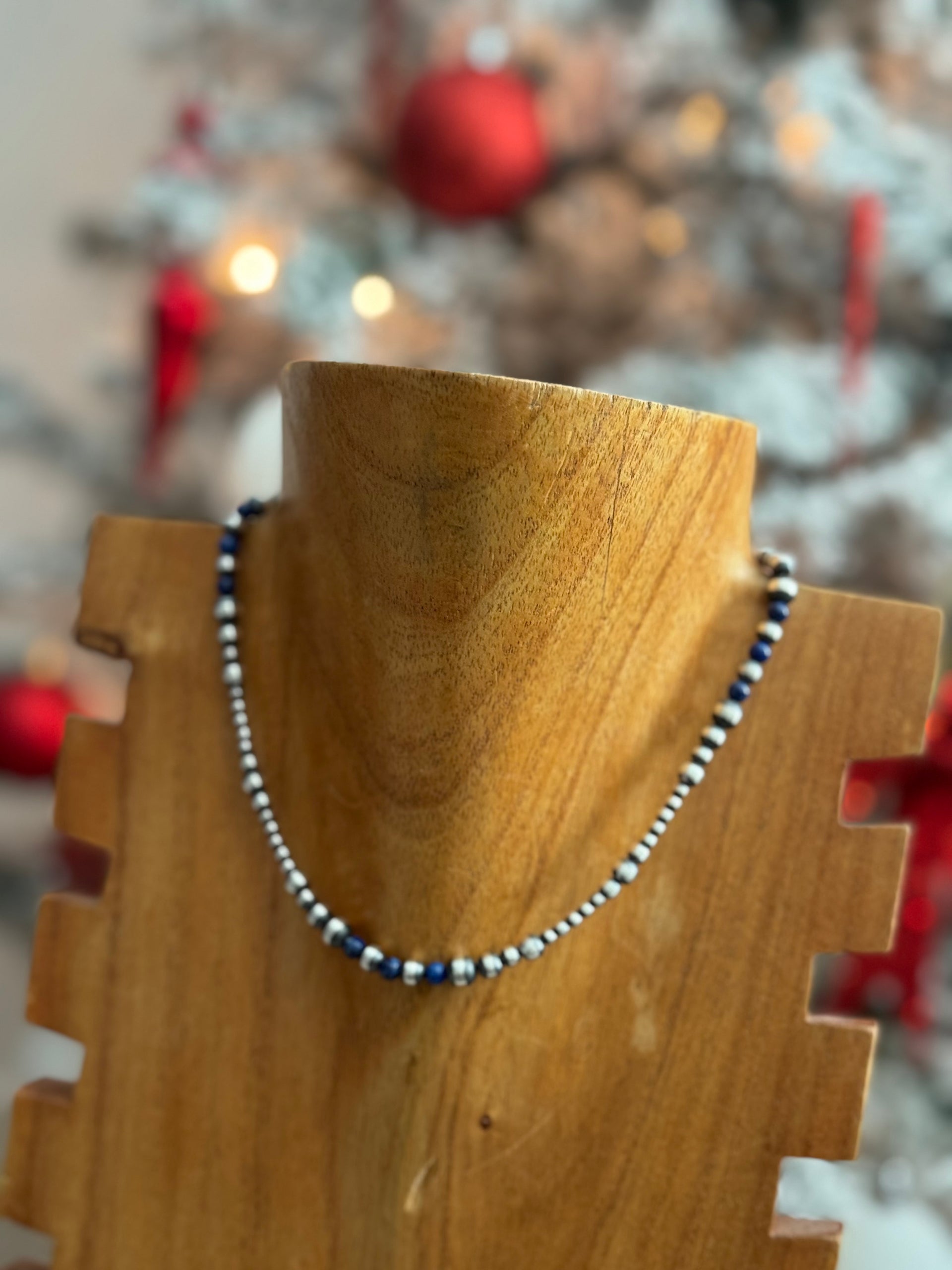 Navajo Strung Lapis & Sterling Silver Graduated Pearl Necklace