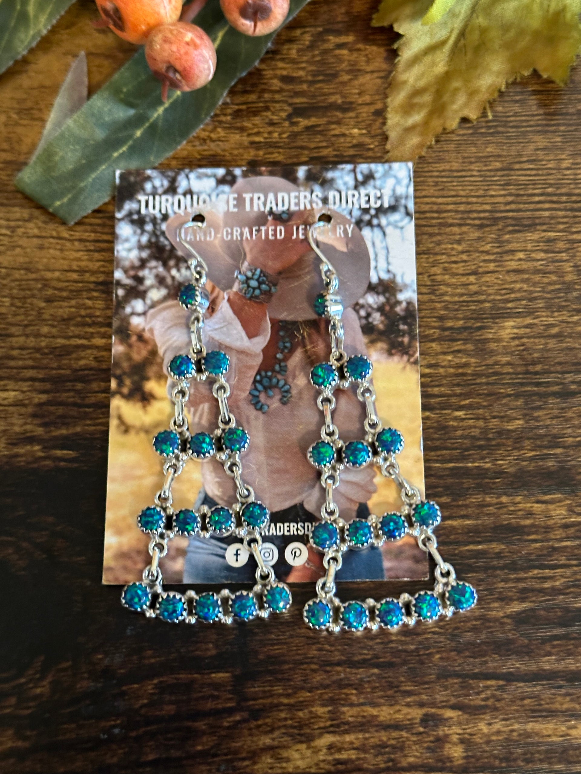 Southwest Handmade Opal & Sterling Silver Dangle Cluster Earrings