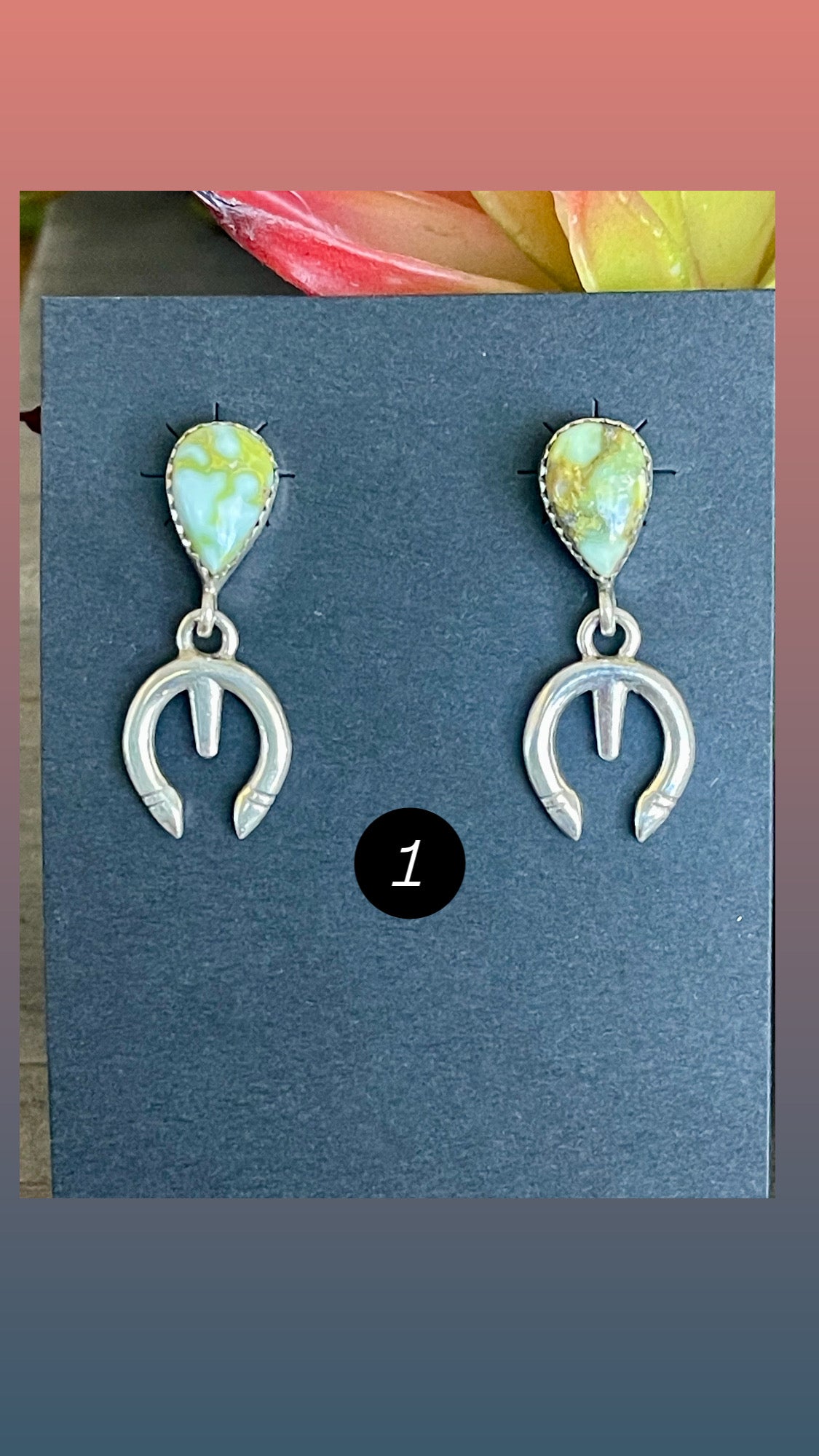 Southwest Handmade Palomino Variscite & Sterling Silver Post Dangle Naja Earrings