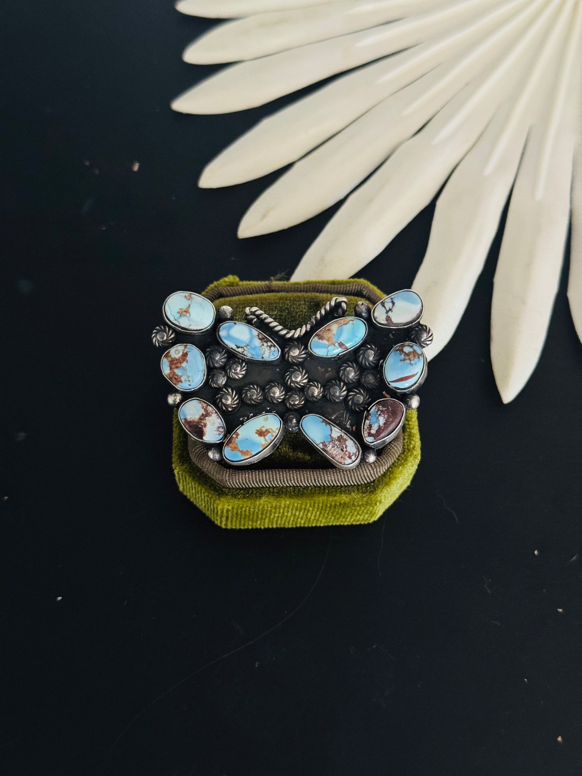 Zachariah David Golden Hills Turquoise & Sterling Silver Adjustable Butterfly Cluster Ring