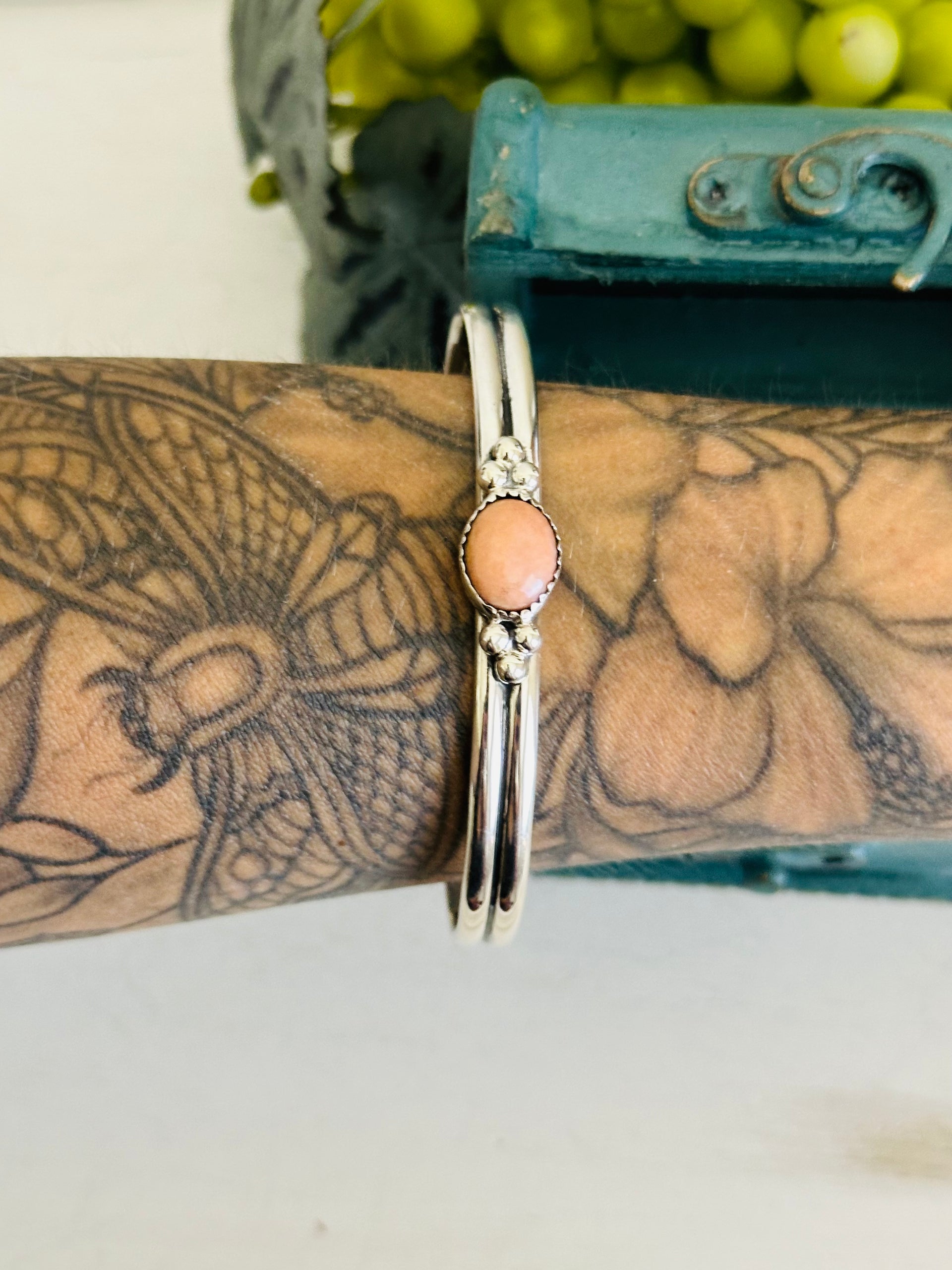 TTD “Heather” Peruvian Pink Opal & Sterling Silver Cuff Bracelet