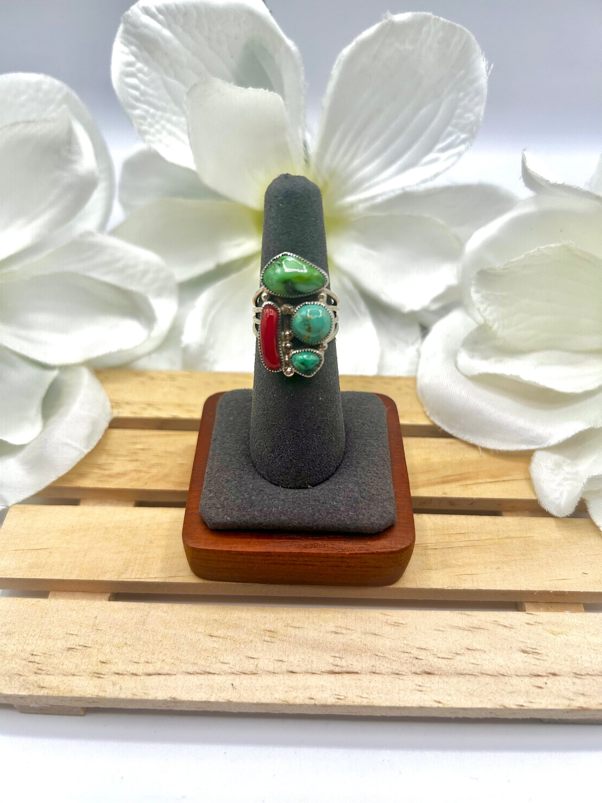 Navajo Made Multi Stone & Sterling Silver Ring Size 6.25
