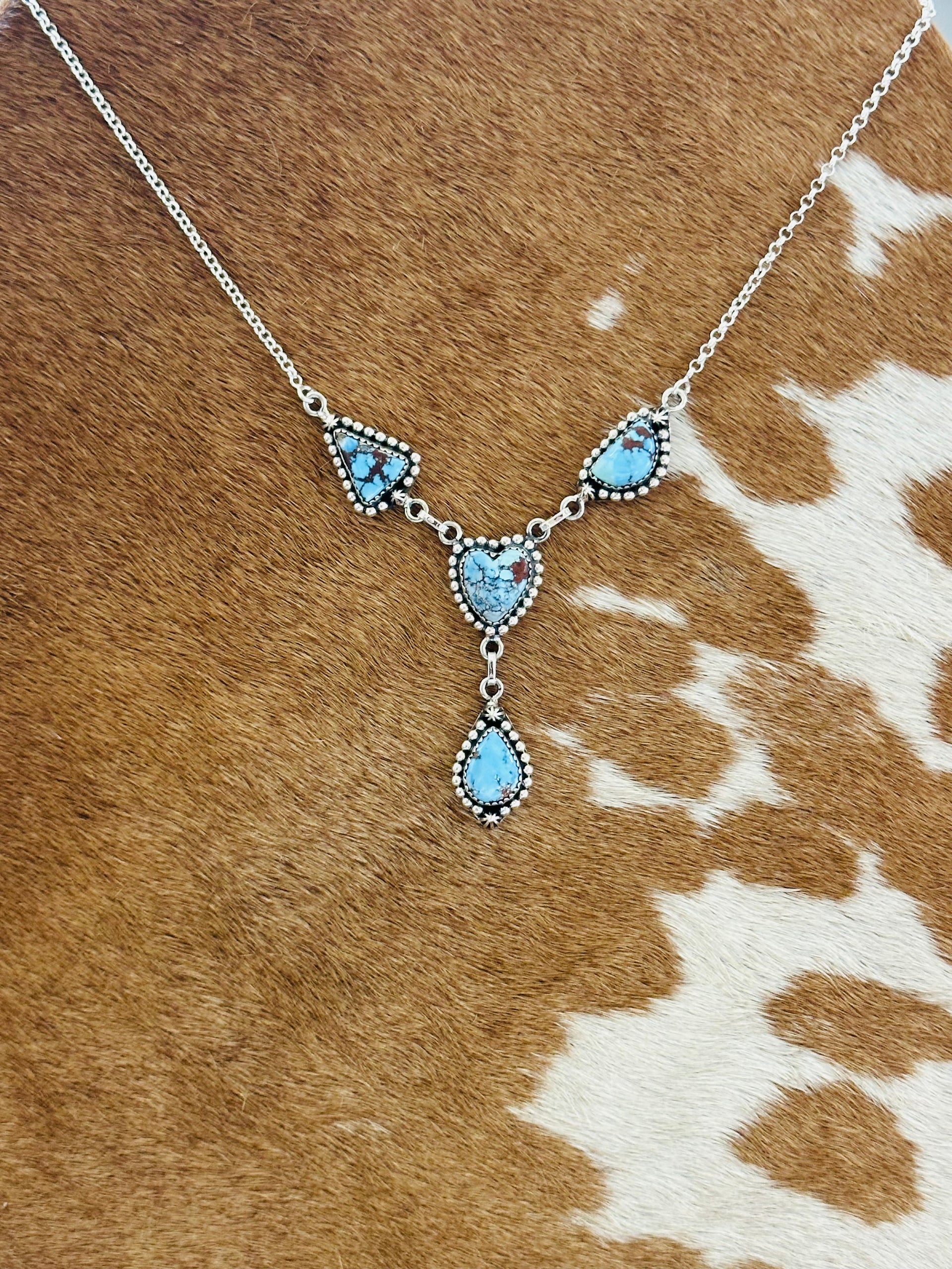 Southwest Handmade Golden Hills Turquoise & Sterling Silver Lariat Necklace