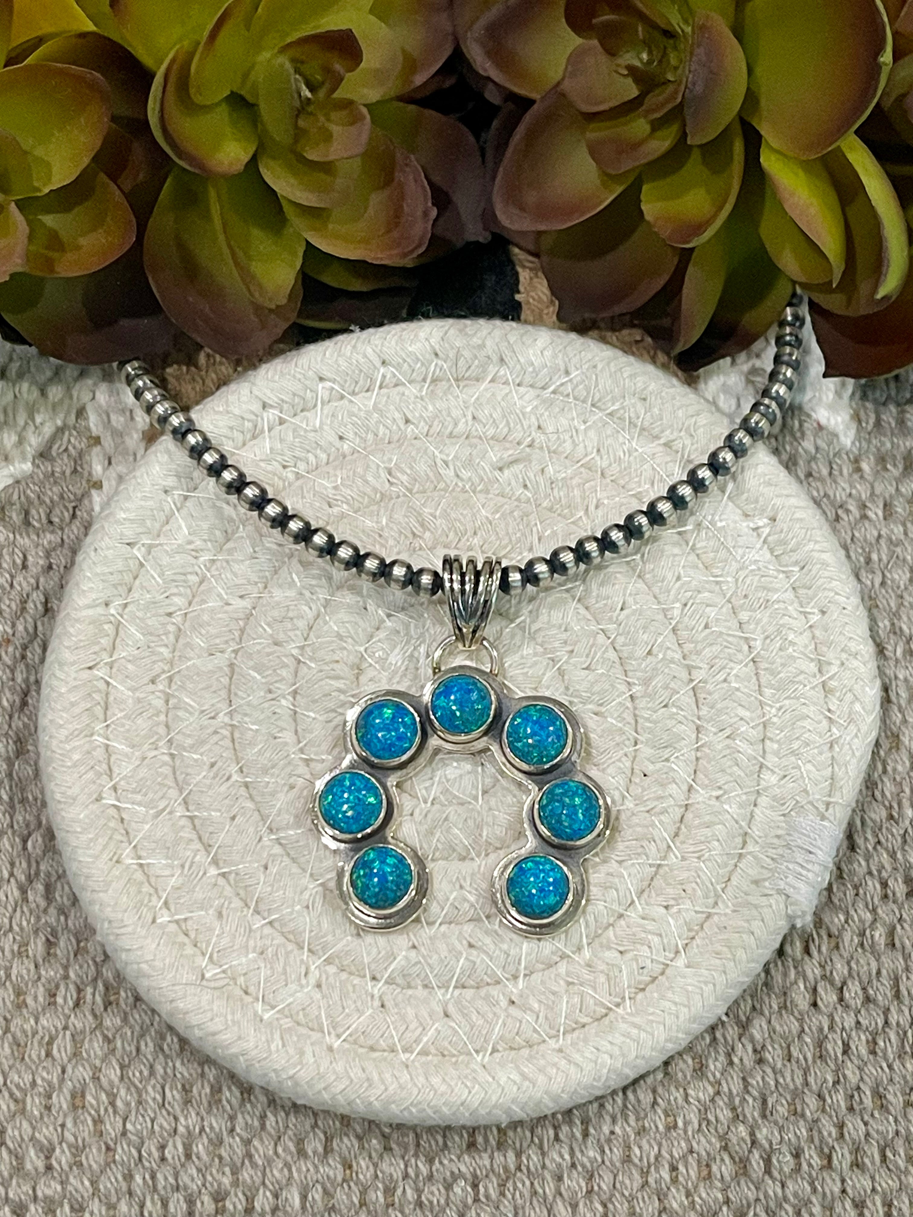 Southwest Handmade Blue Opal & Sterling Silver Naja Pendant