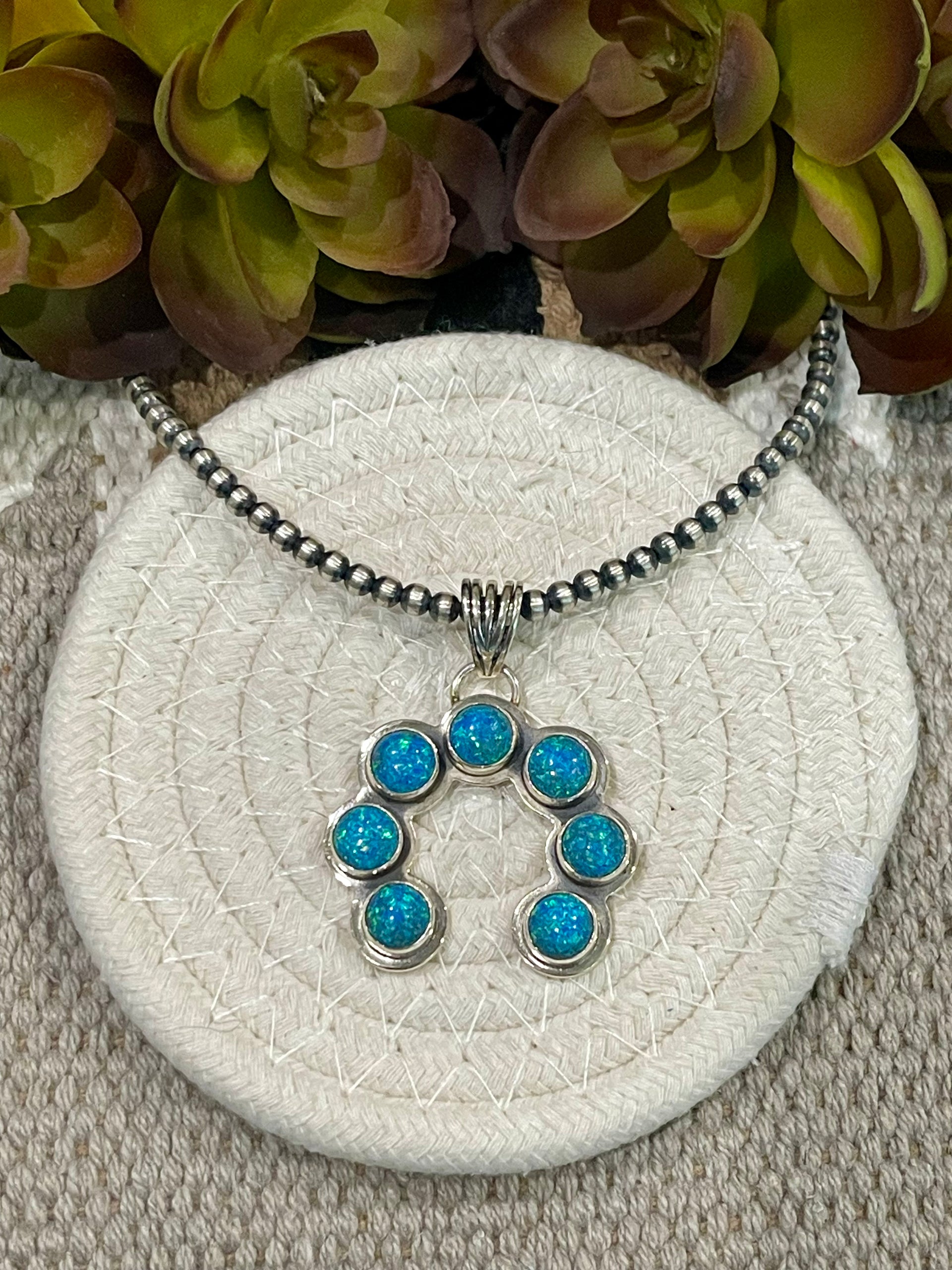 Southwest Handmade Blue Opal & Sterling Silver Naja Pendant