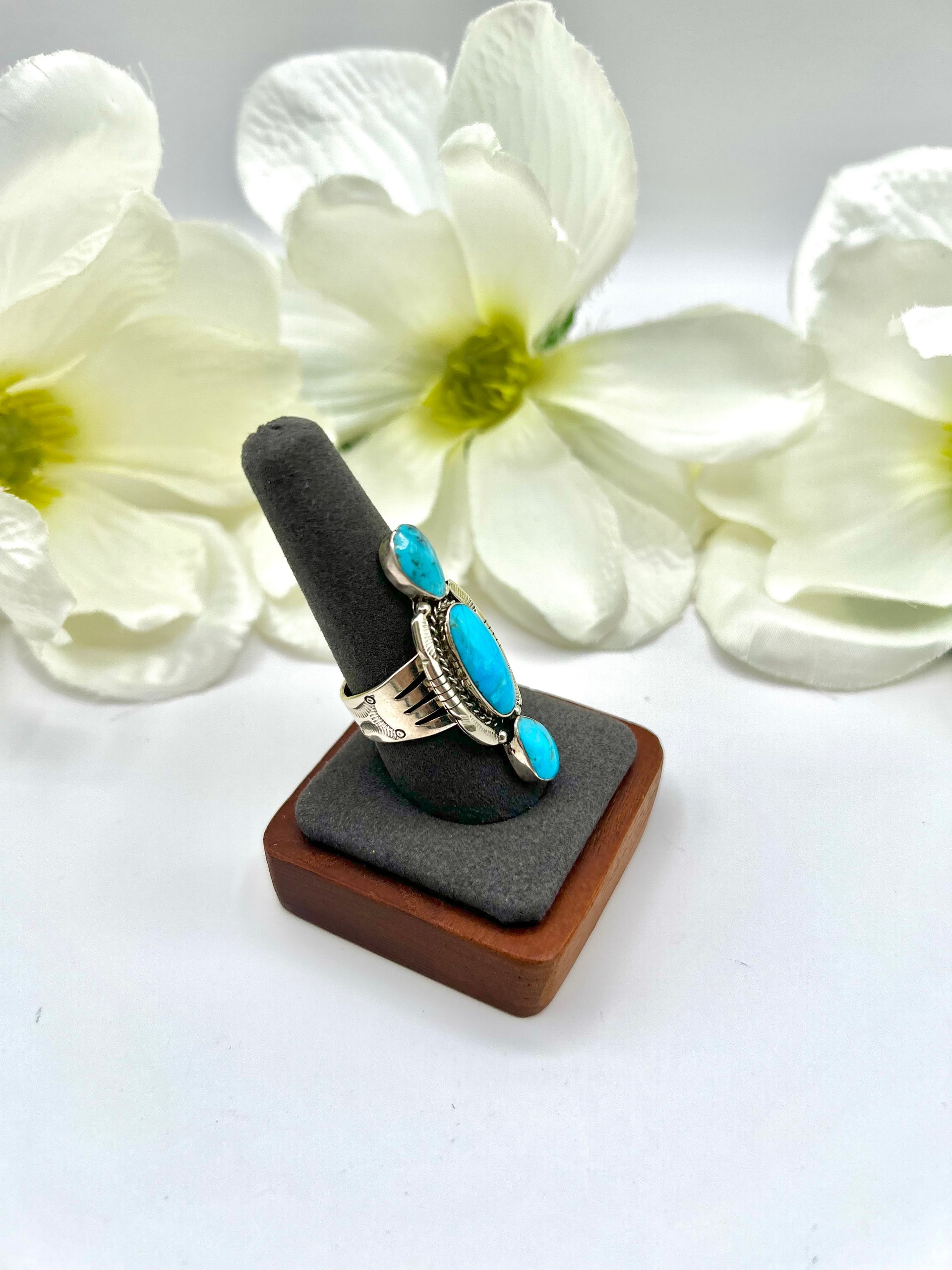 Navajo Made Kingman Turquoise & Sterling Silver Ring Size 9.5