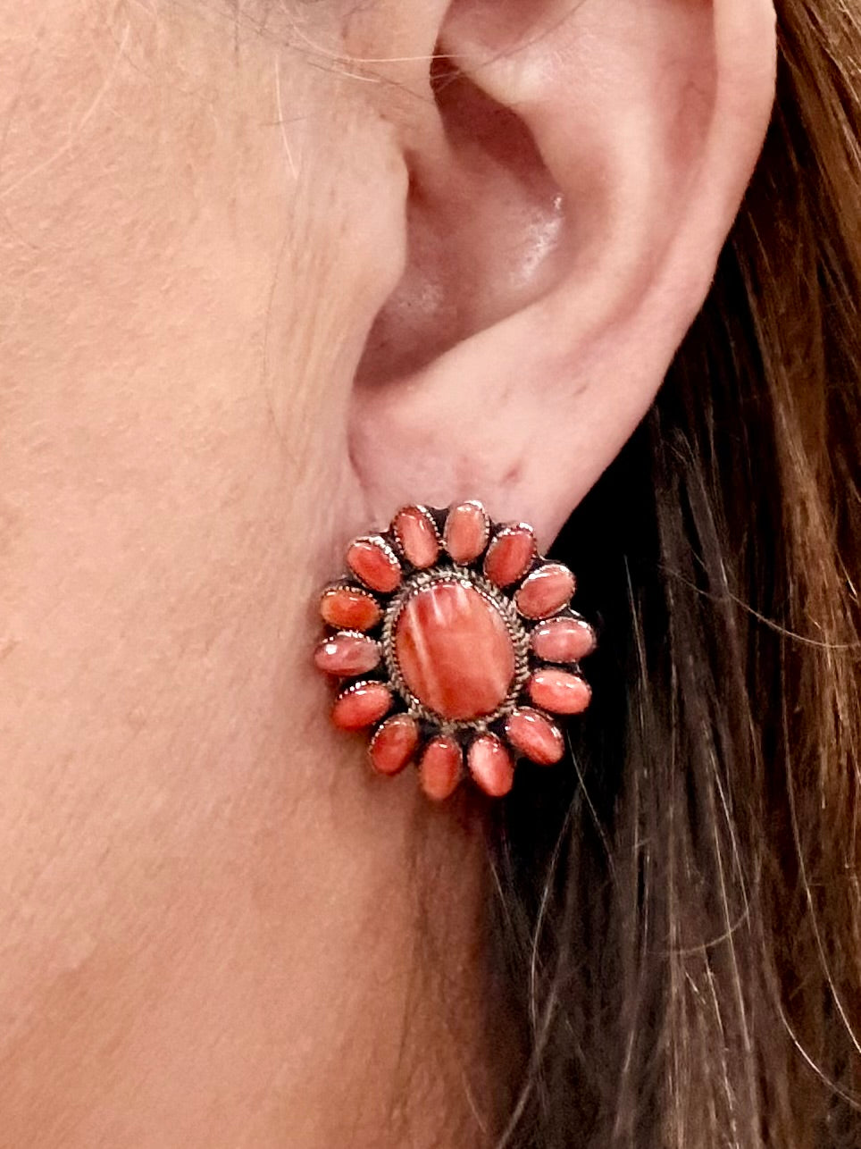 Southwest Handmade Red Spiny Oyster & Sterling Silver Earrings