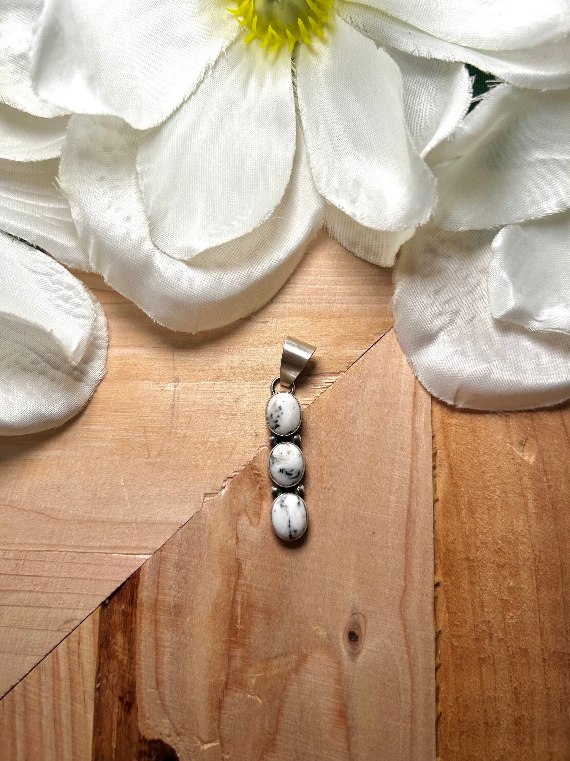 Navajo Made White Buffalo & Sterling Silver Pendant