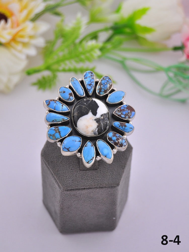 Southwest Made Multi Stone & Sterling Sliver Cluster Adjustable Ring