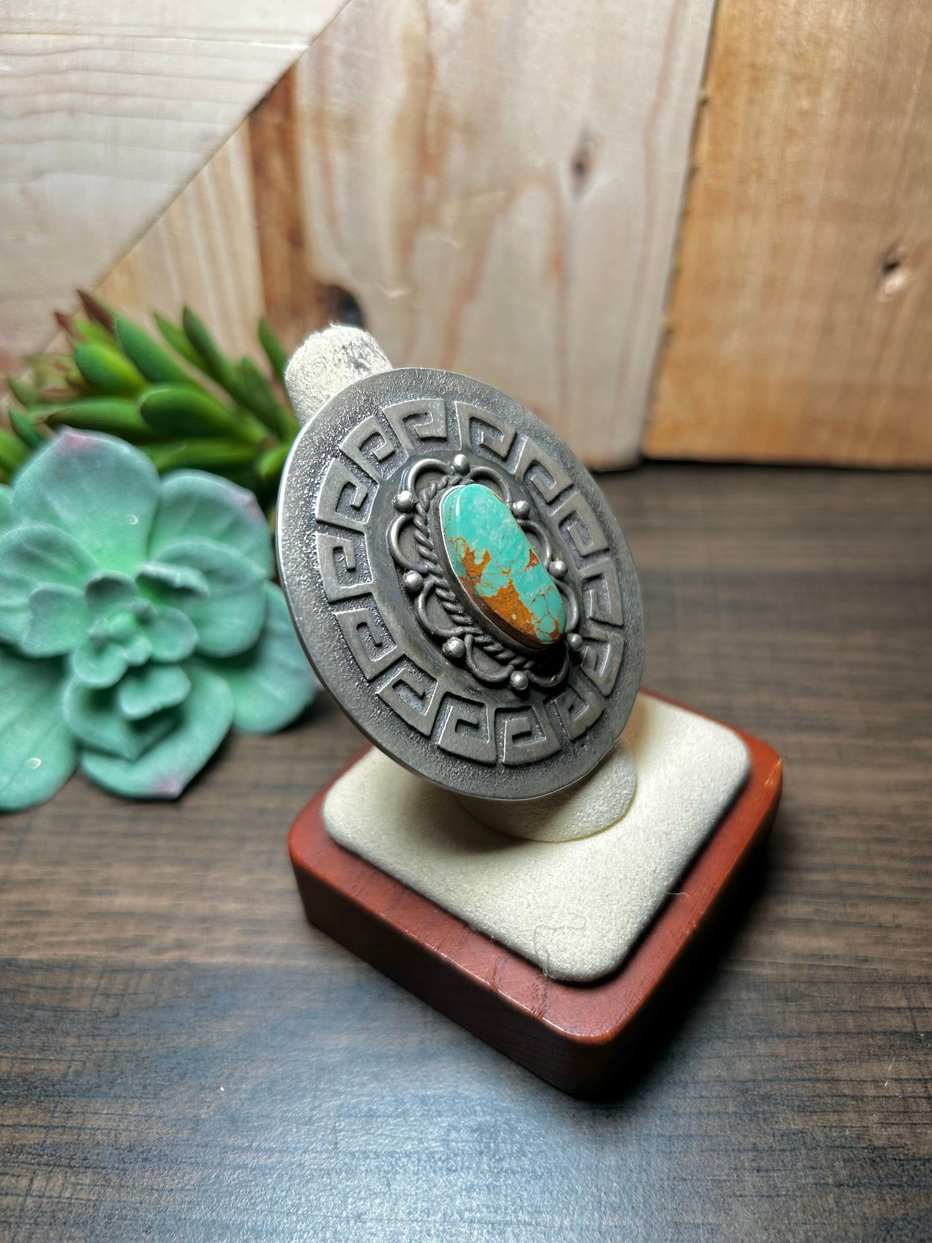 Navajo Made Kingman Turquoise & Sterling Silver Ring Size 7.5