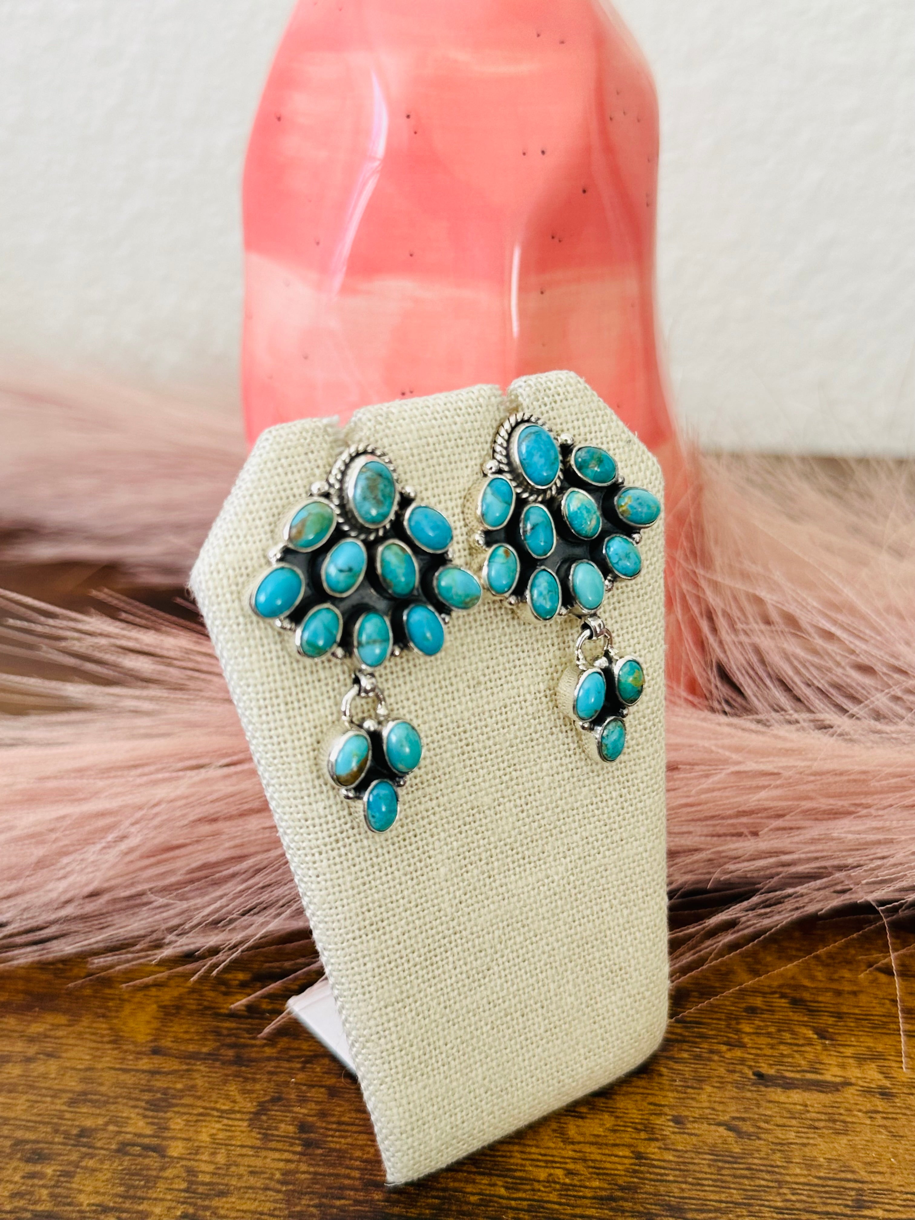 Southwest Handmade Kingman Turquoise & Sterling Silver Post Dangle Earrings