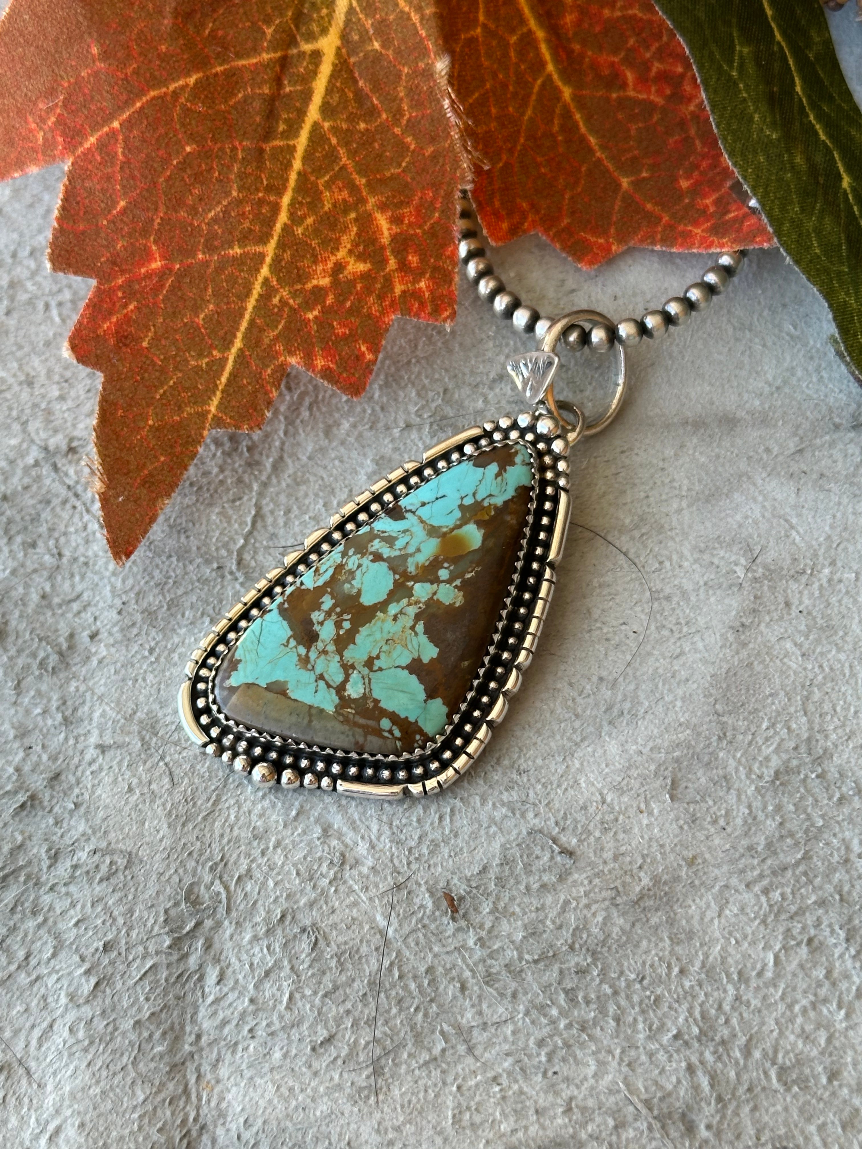 Southwest Handmade #8 Turquoise & Sterling Silver Pendant