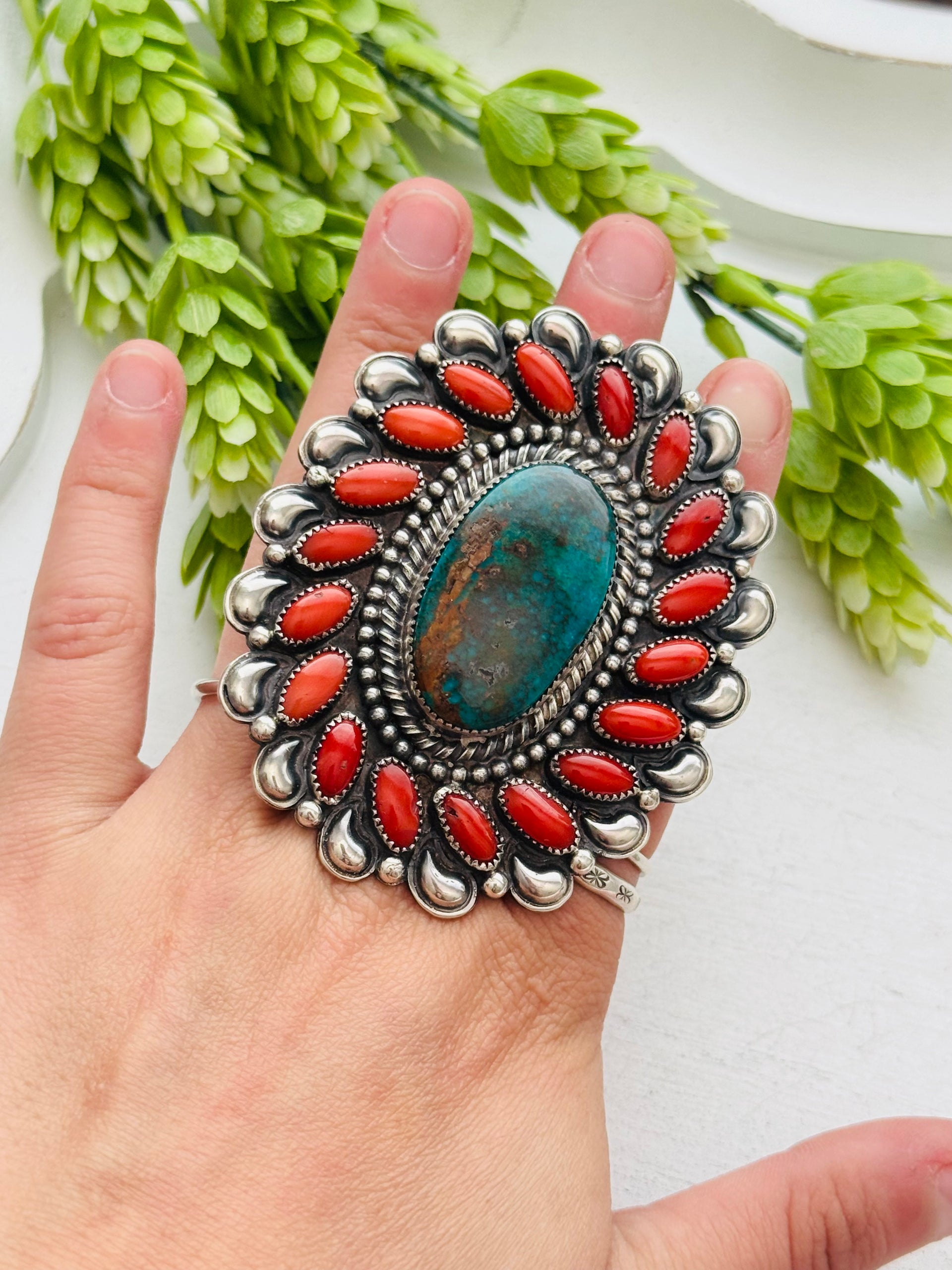 Navajo Made Multi Stone & Sterling Silver Adjustable Ring