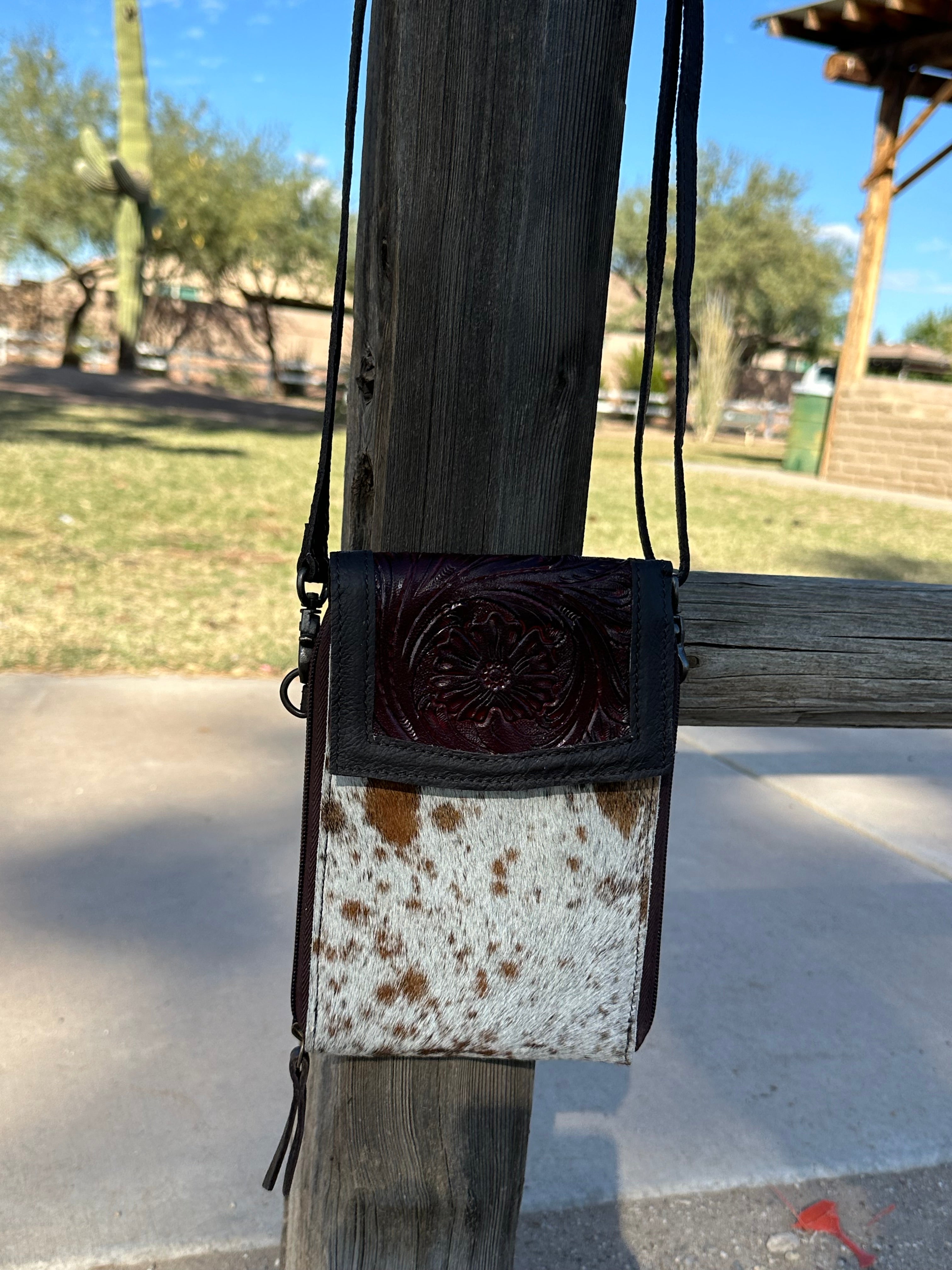 Genuine Tooled Leather & Cowhide Purse