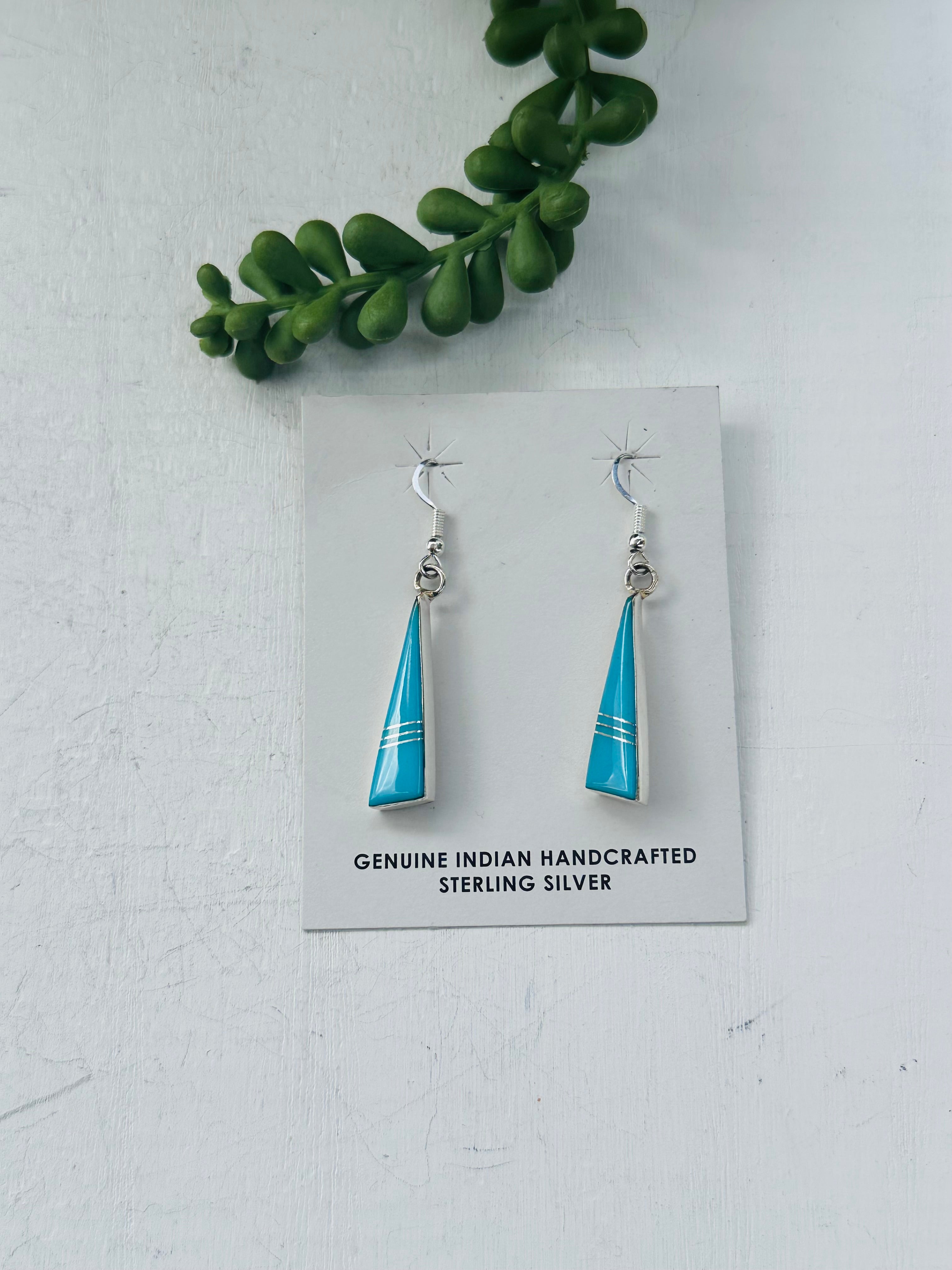 Mary Yazzie Turquoise & Sterling Silver Inlay Dangle Earrings