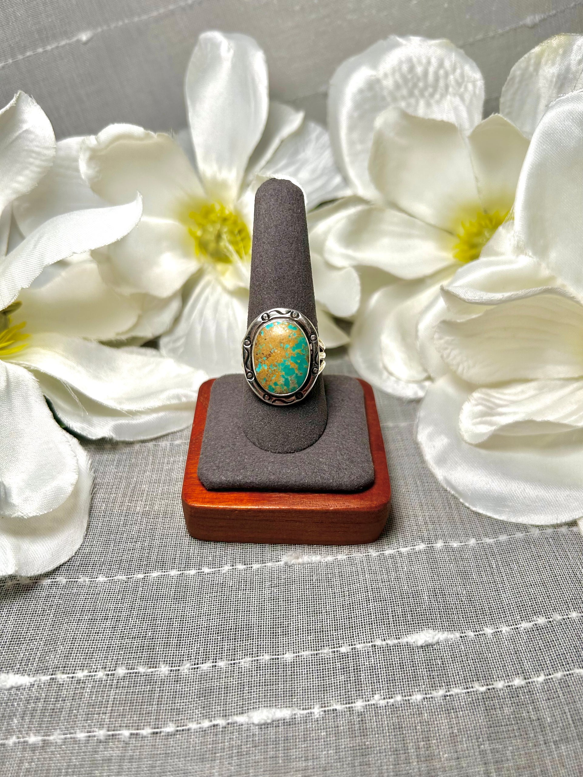 Navajo Made Fox Turquoise & Sterling Silver Ring Size 10