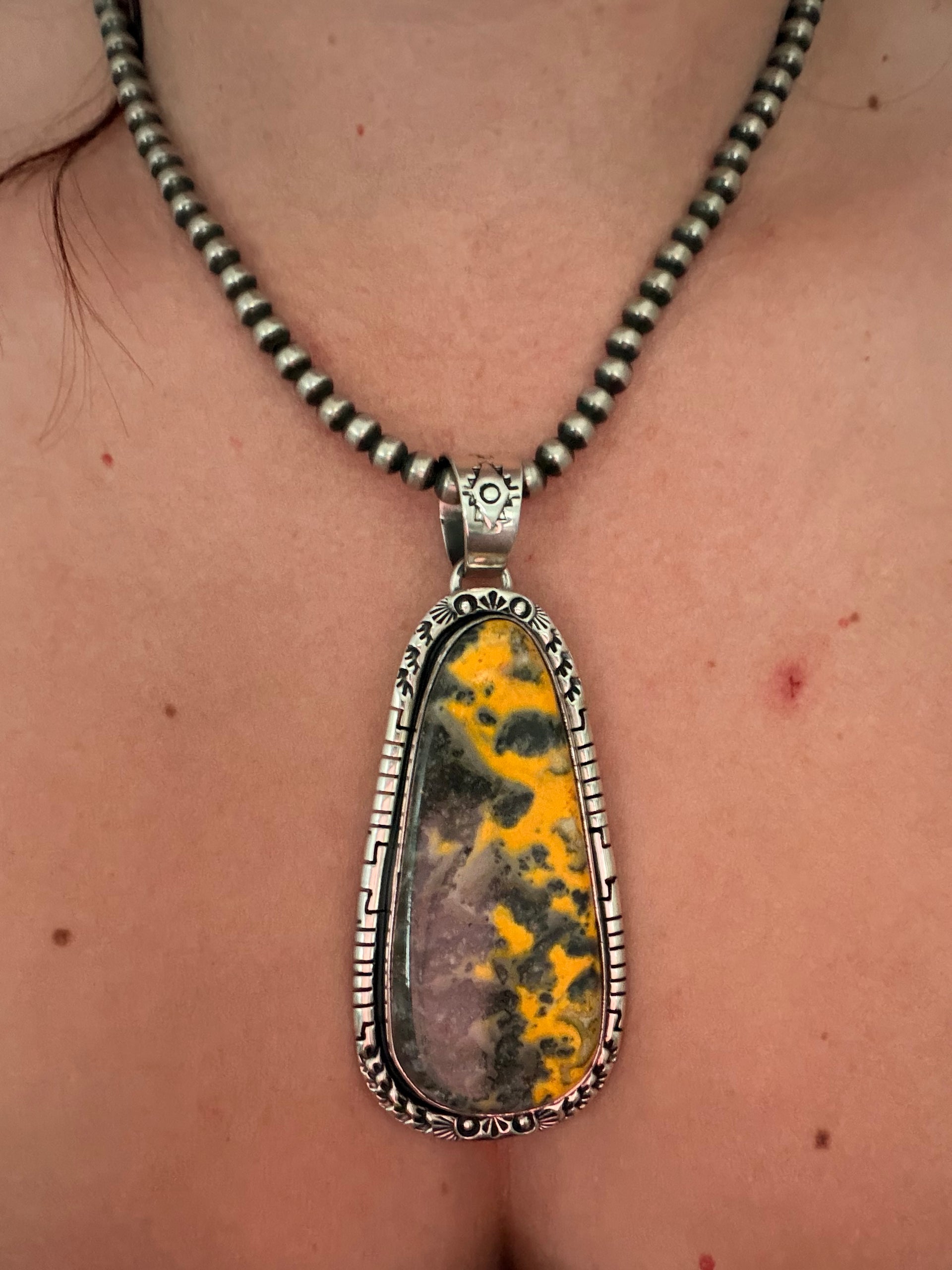 Alex Begay Navajo Made BB Agate & Sterling Silver Pendant