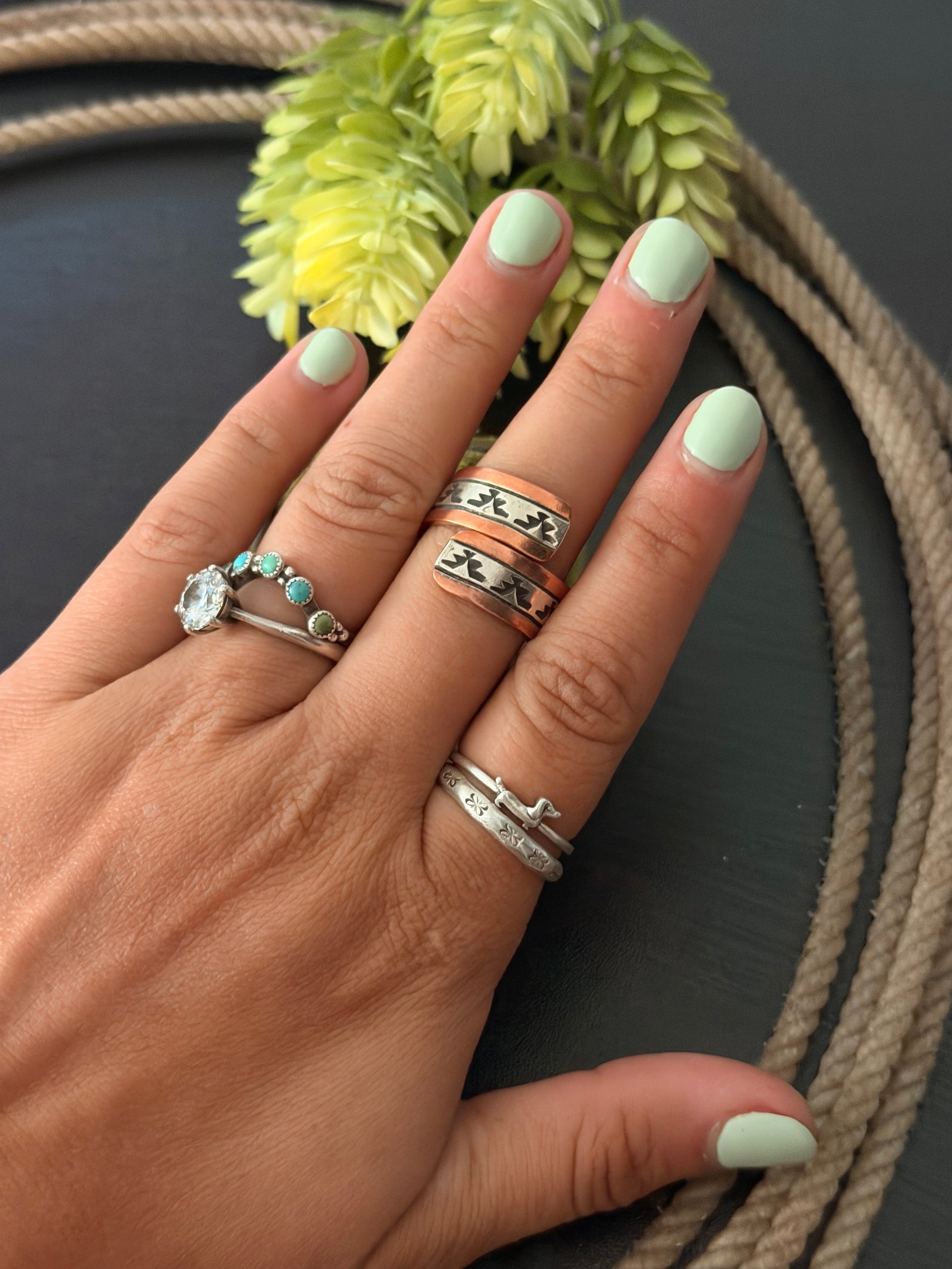 Navajo Made Copper & Sterling Silver Adjustable Ring