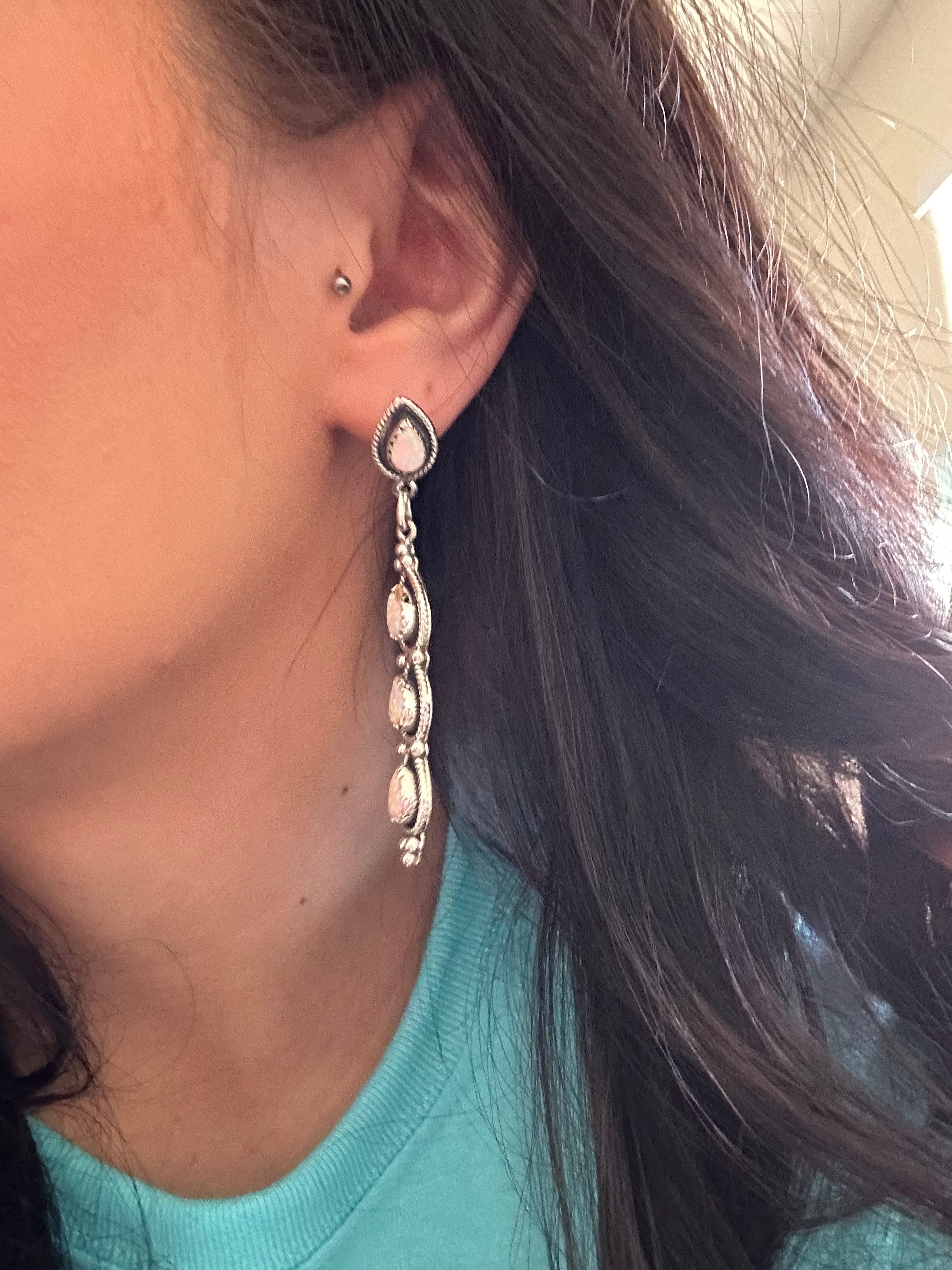 Southwest Handmade Opal & Sterling Silver Post Dangle Earrings
