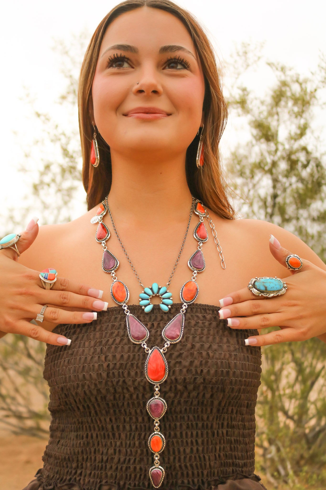 Navajo Made Kingman Turquoise & Sterling Silver Naja Necklace