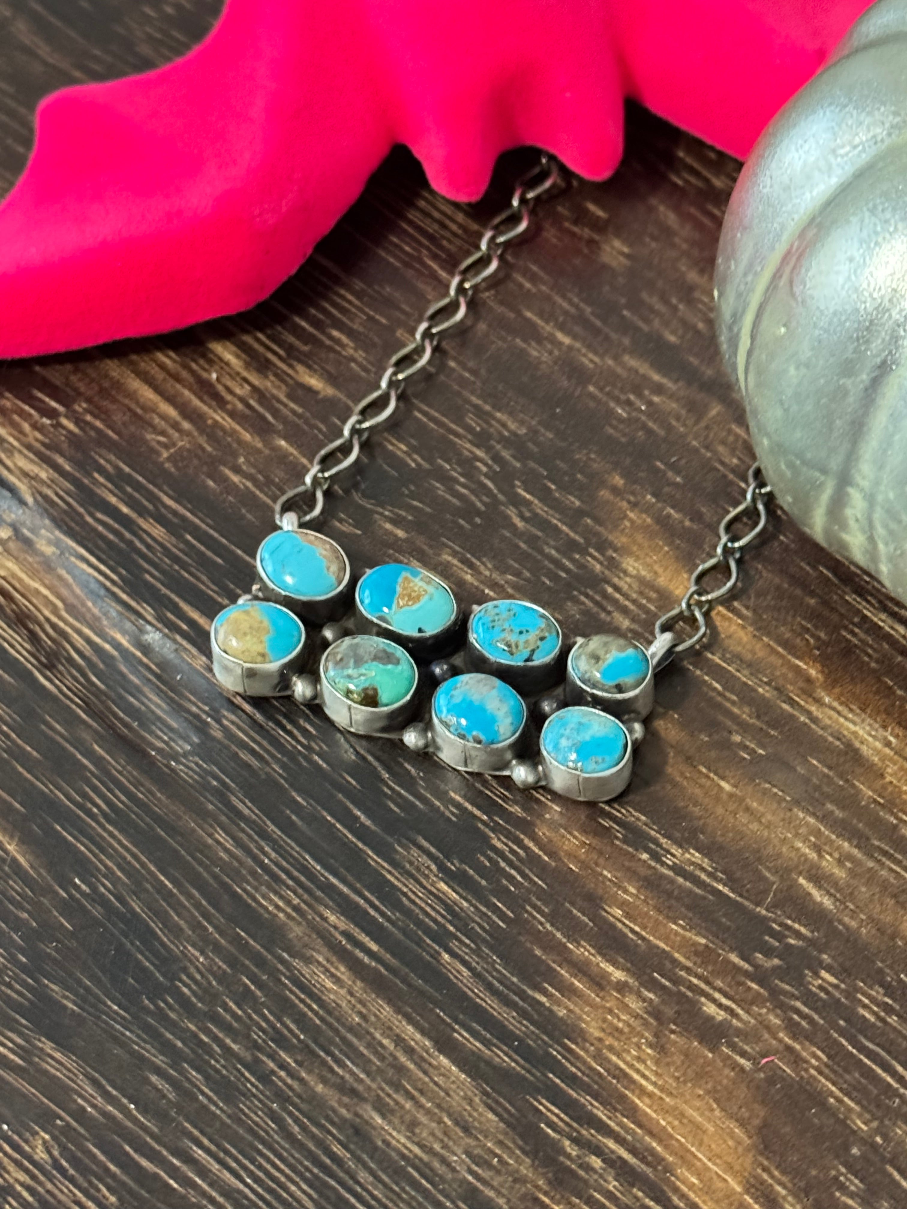 Lorenzo Juan Royston Turquoise & Sterling Silver Cluster Bar Necklace